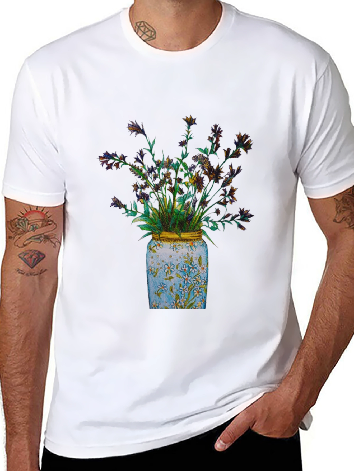Black Floral Jar Graphic Tee - Soft Cotton Blend view 8