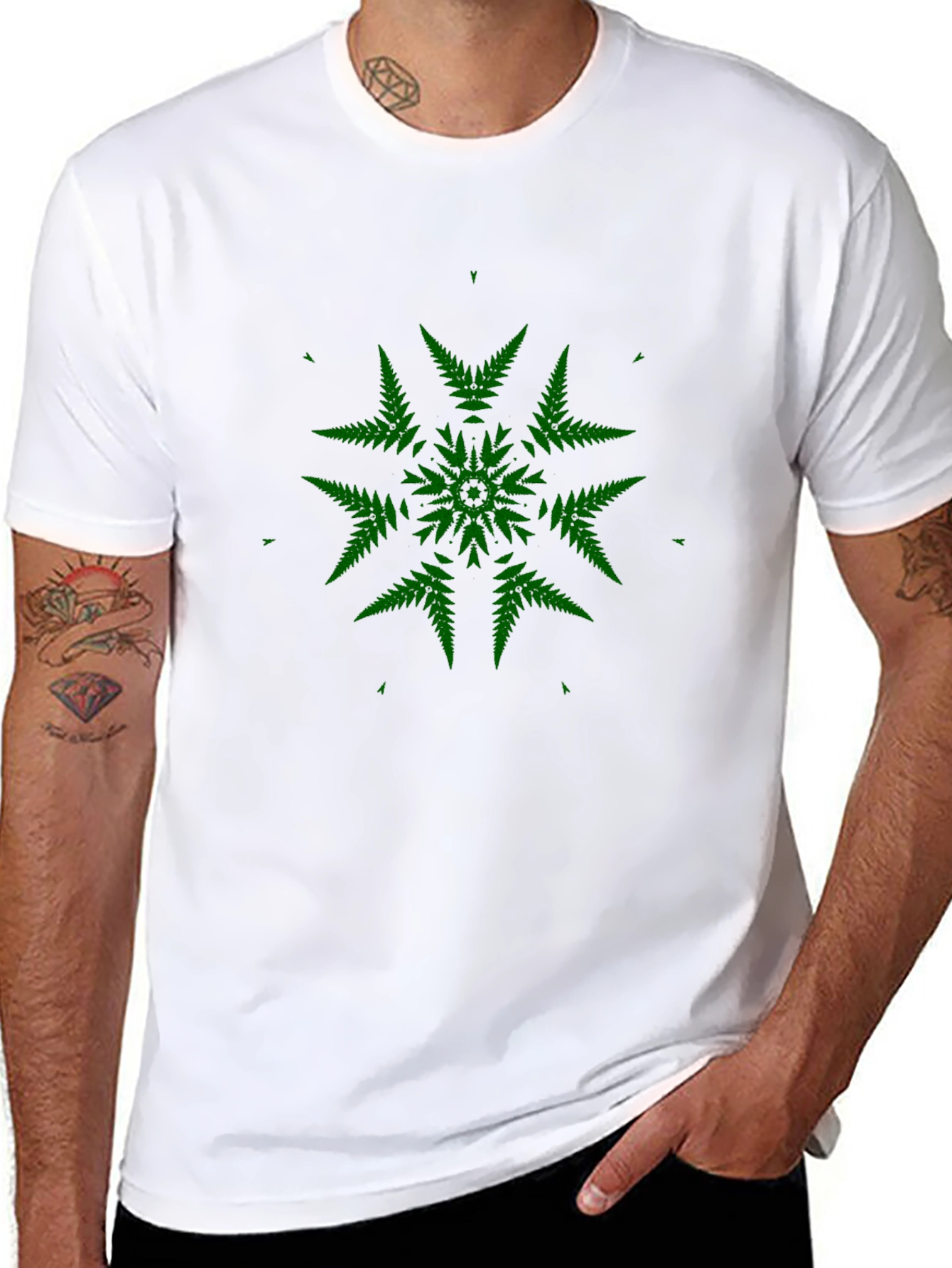 Black Fern Mandala Black T-Shirt - Unique Nature Design view 8