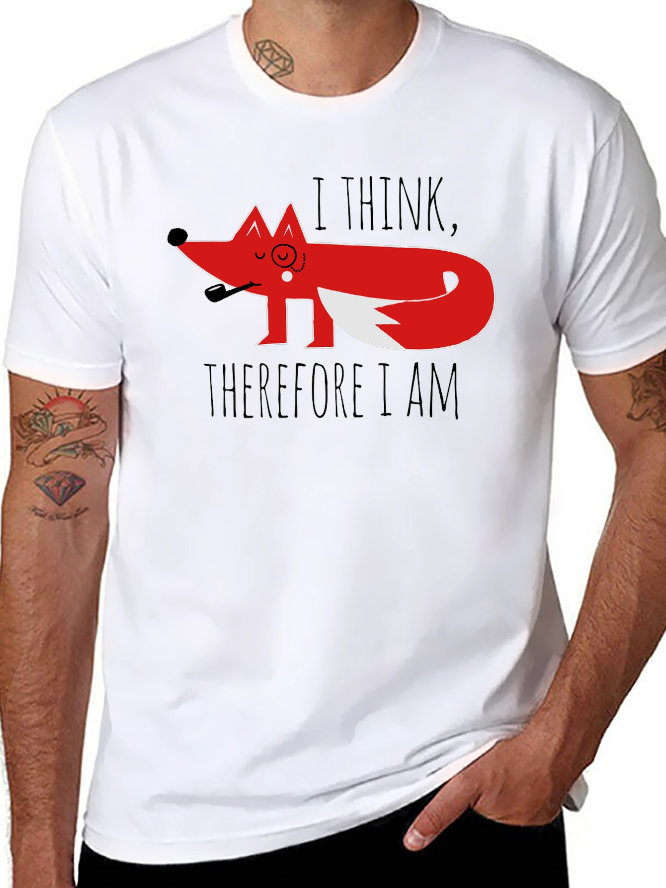 Black Philosophical Fox Graphic Tee - 'I Think, Therefore I Am' view 8