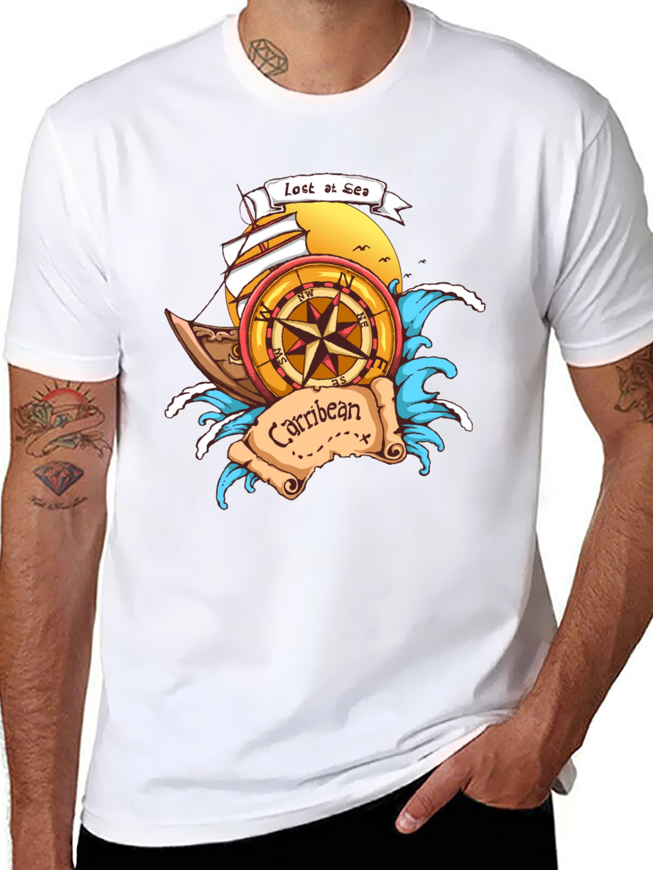 Black Lost at Sea Caribbean T-Shirt view 8