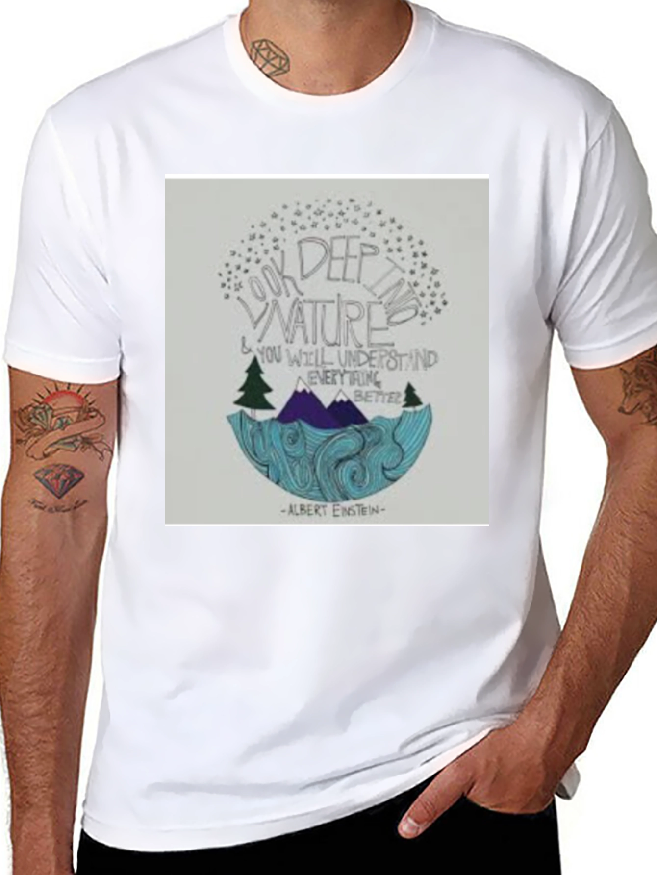 Black Nature Quote T-Shirt: Look Deep into Nature view 8