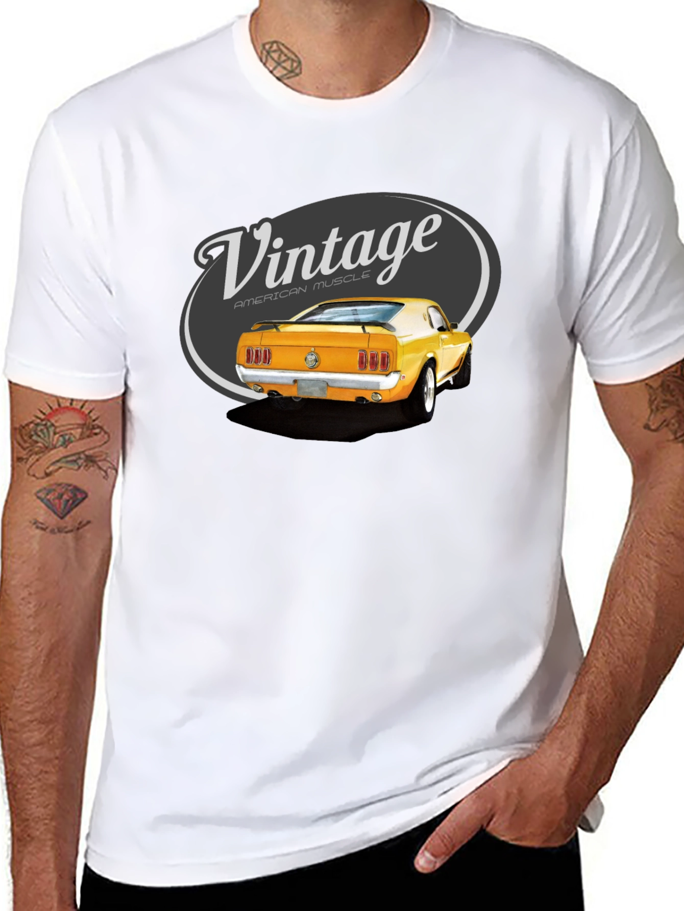 Black Vintage American Muscle Car T-Shirt view 8