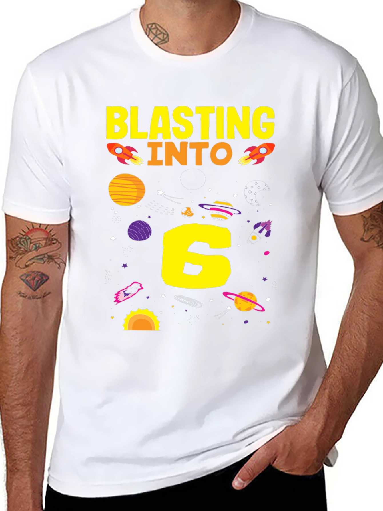Black Blasting Into 6th Birthday T-Shirt view 8