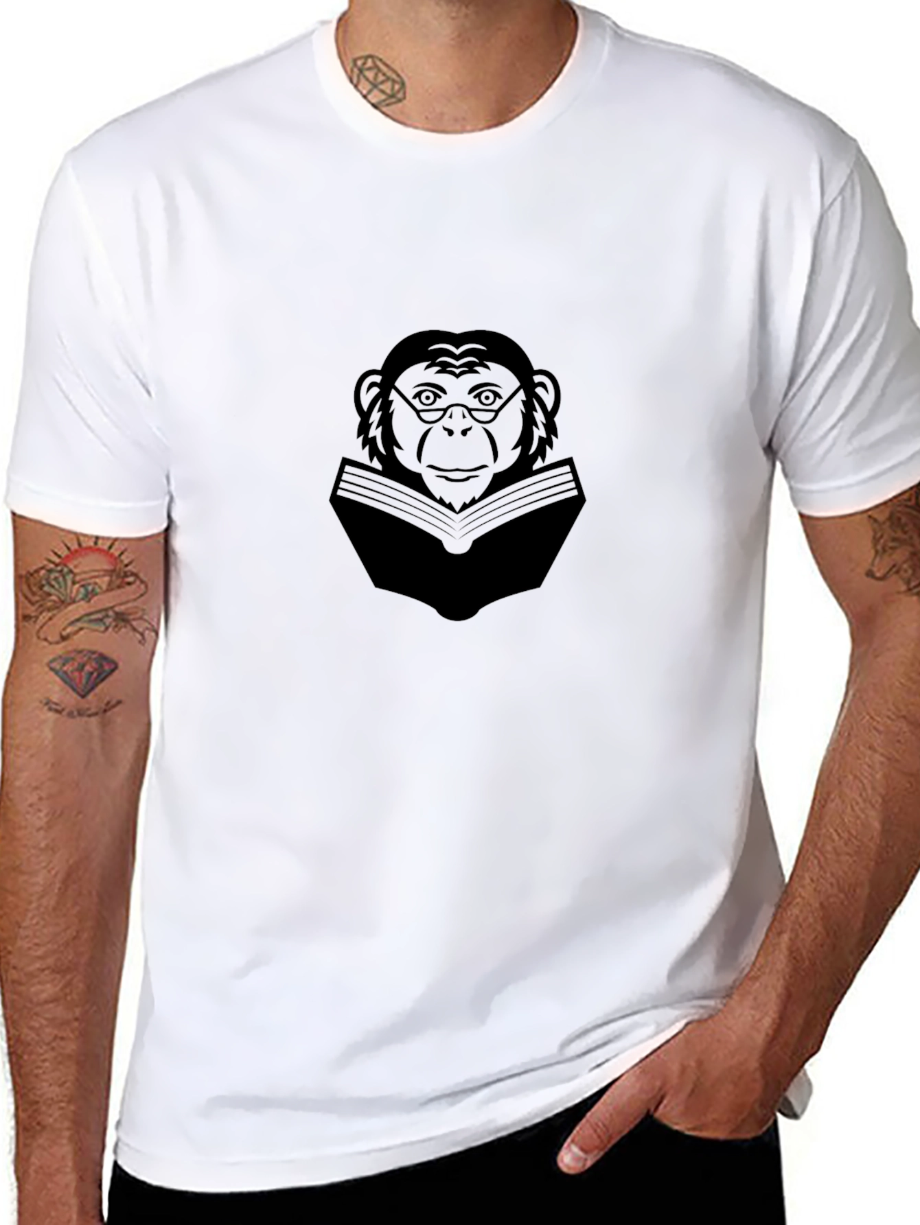 Black Chimpanzee Reading Book Graphic T-Shirt view 8