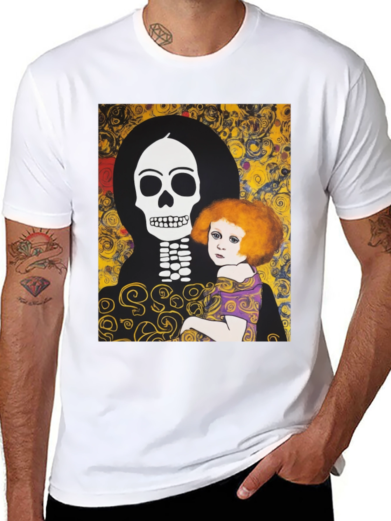 Black Klimt Death & Life Graphic Tee - Dark Humor Art view 8