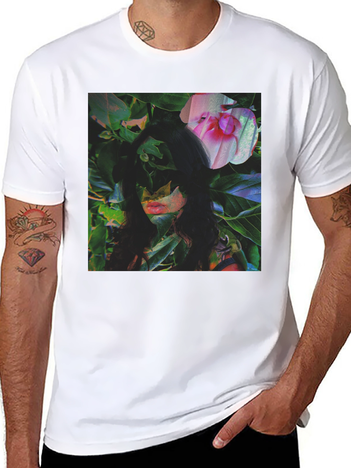 Black Floral Portrait Graphic Tee - Black Cotton Blend view 8