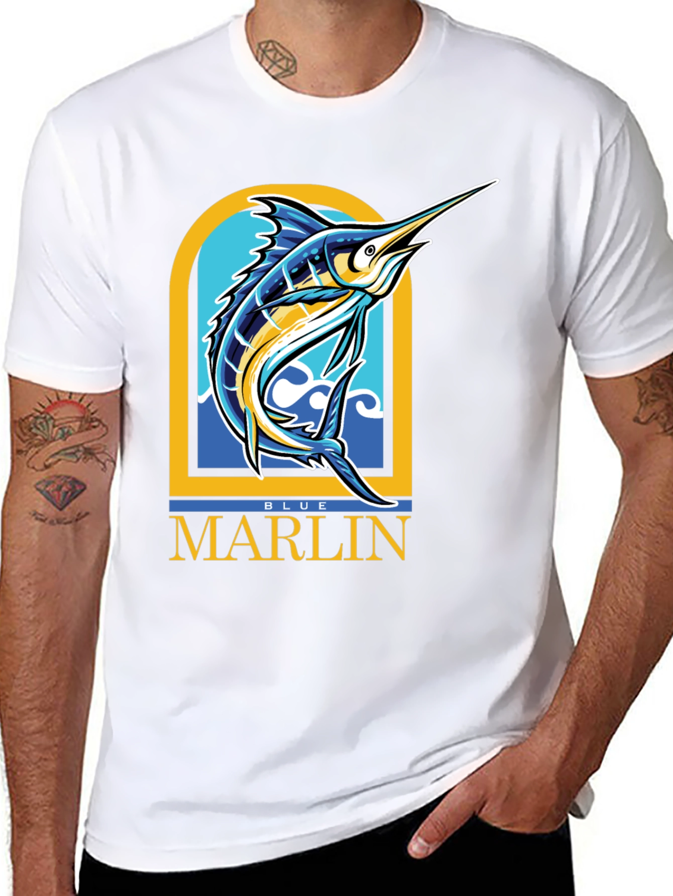 Black Blue Marlin Graphic T-Shirt - Men's Black Tee view 8