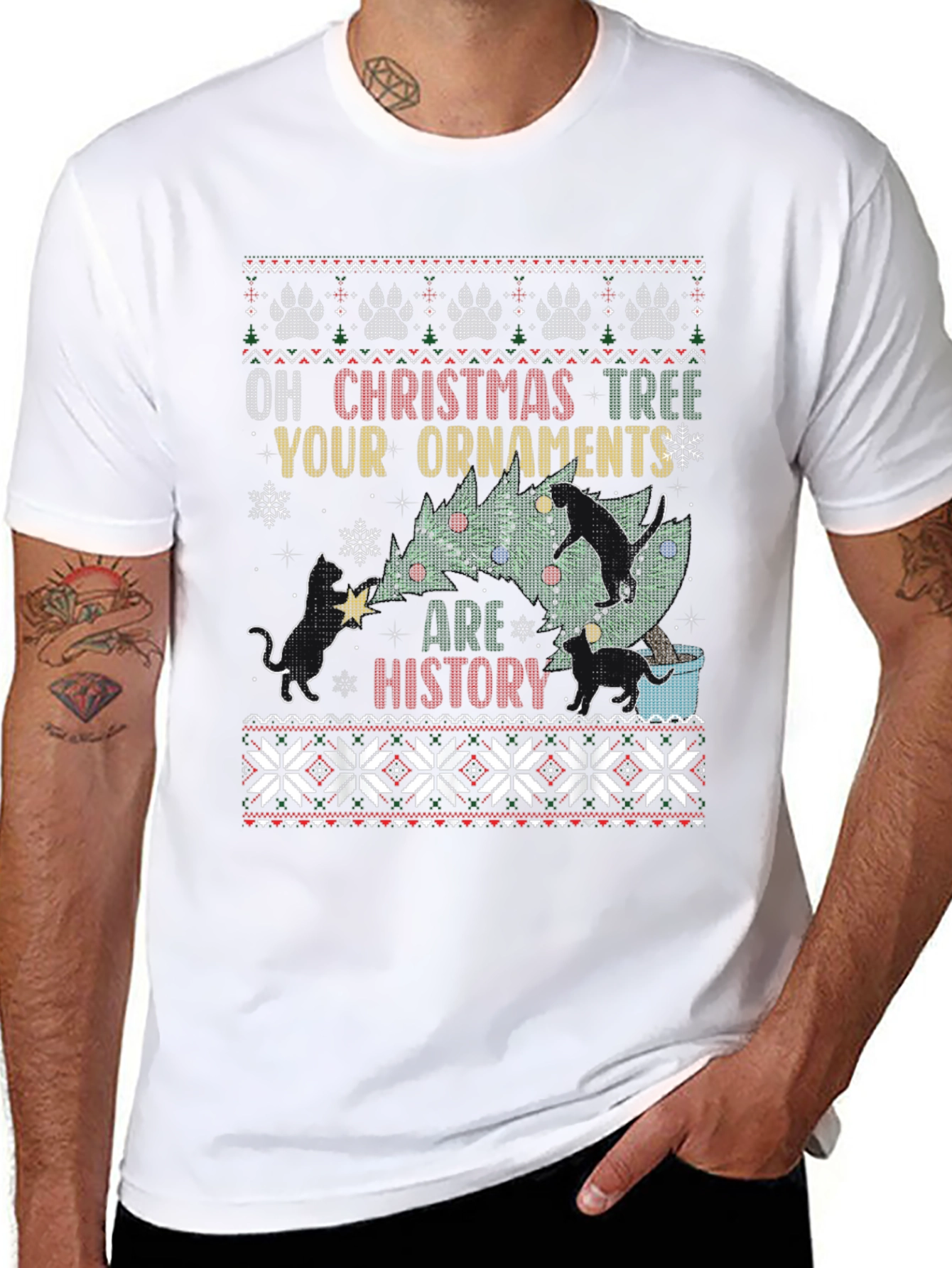 Black Funny Christmas Cat T-Shirt view 8