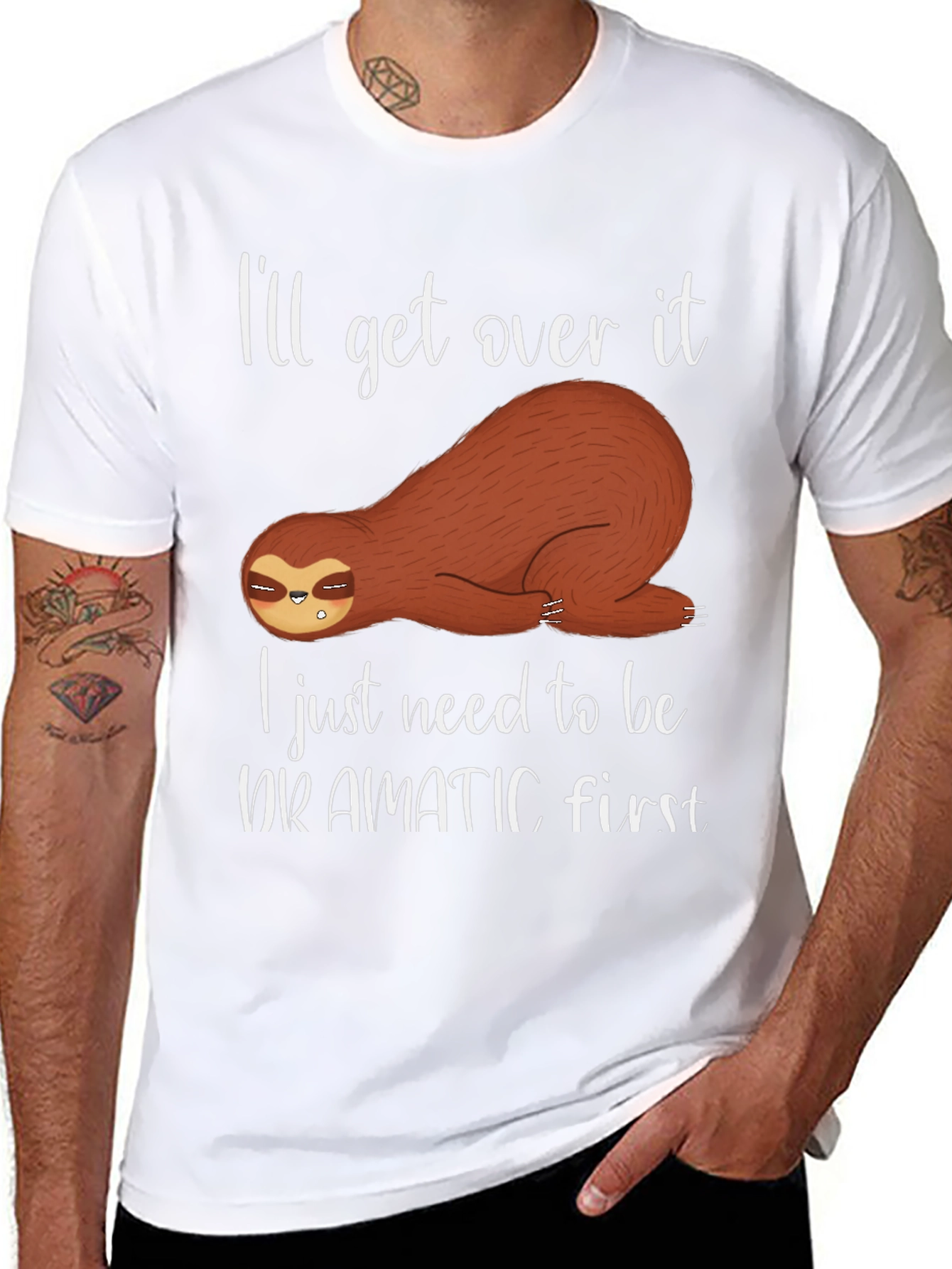 Black Dramatic Sloth T-Shirt - Funny Graphic Tee view 8