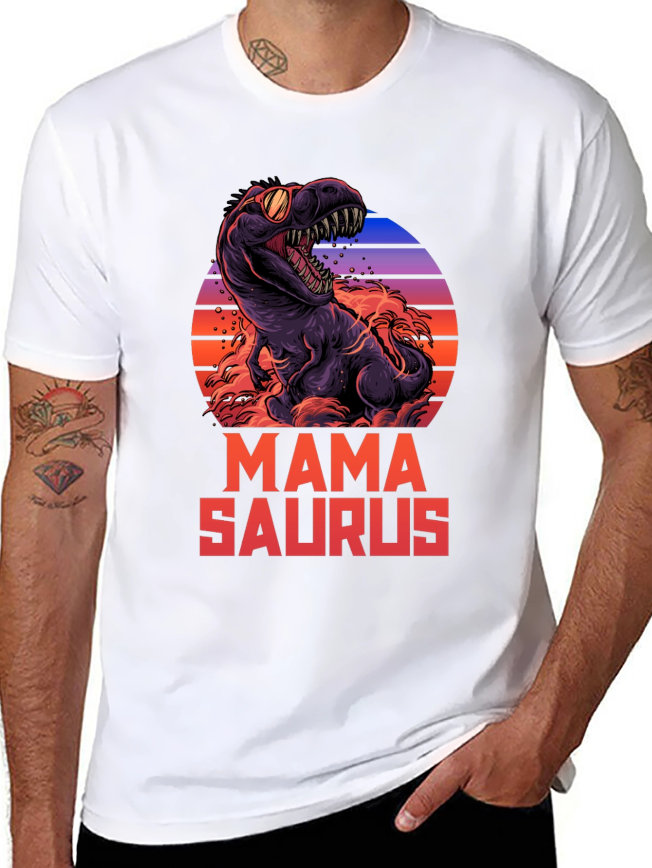 Black Mama Saurus Dinosaur Graphic T-Shirt view 8