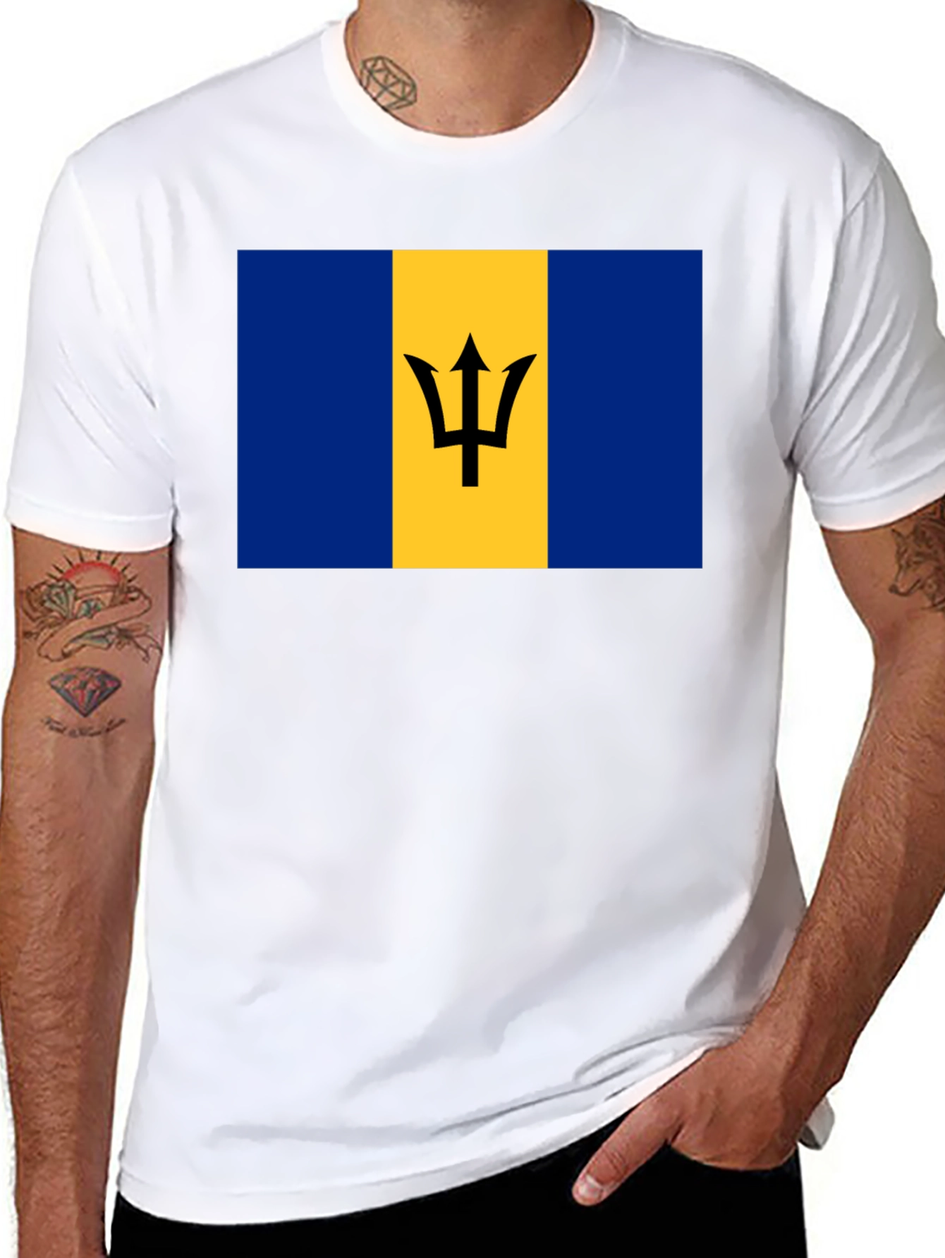 Black Barbados Flag T-Shirt -  Unisex Crew Neck Tee view 8