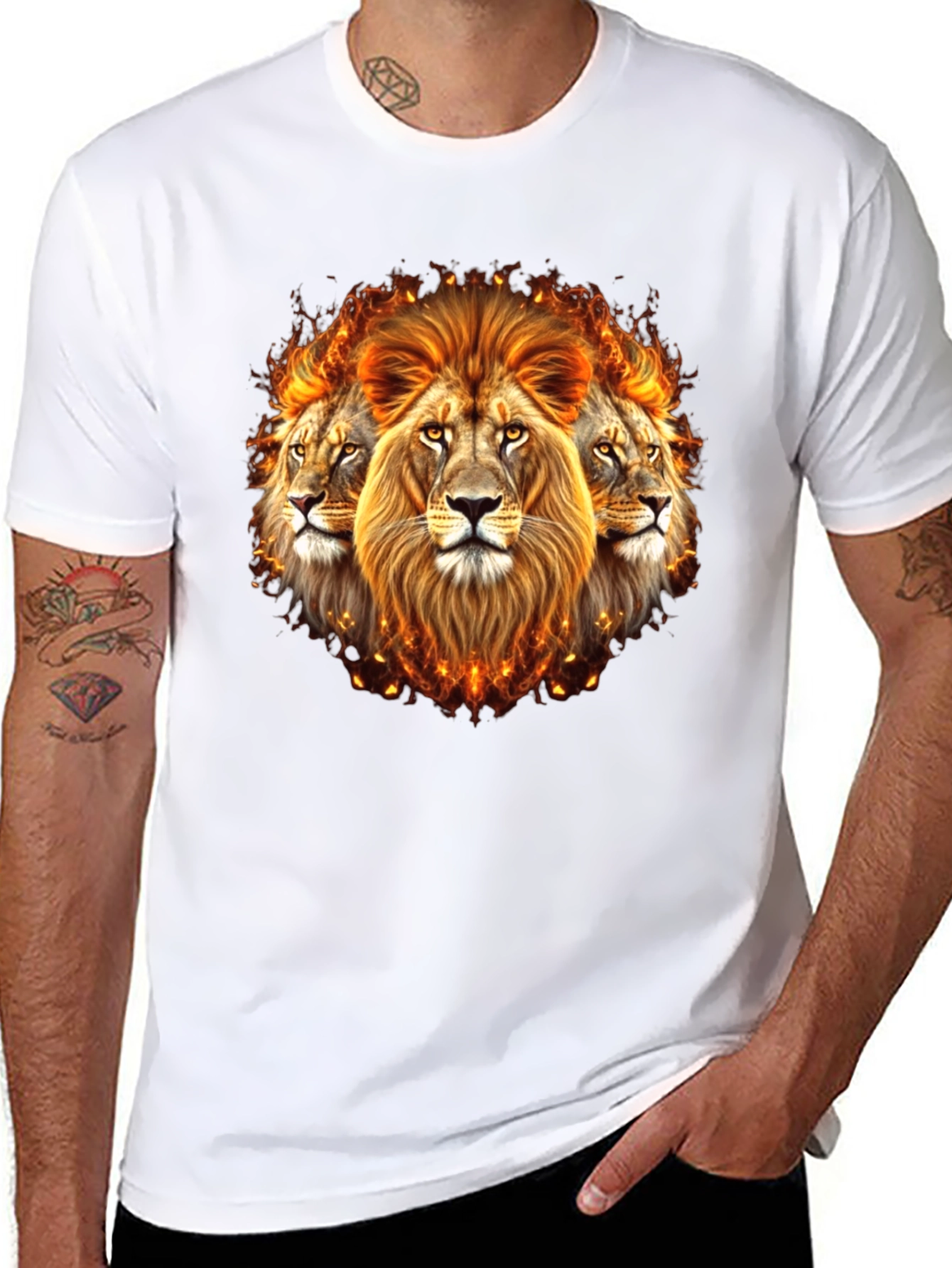 Black Fiery Lion Head Graphic Tee - Bold Black Shirt view 8