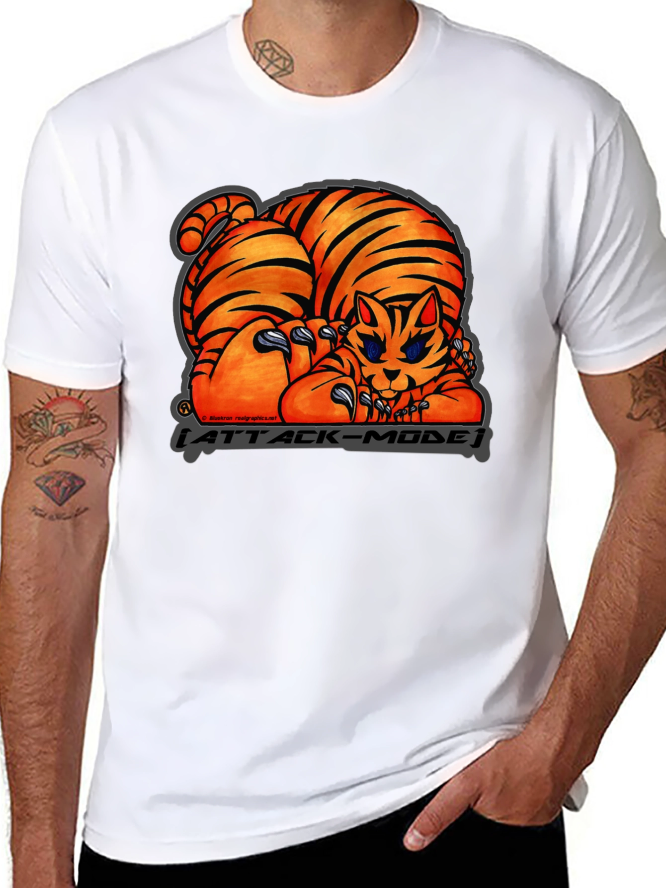 Black Attack Mode Tiger Graphic T-Shirt, Cotton Blend, Casual Wear view 8