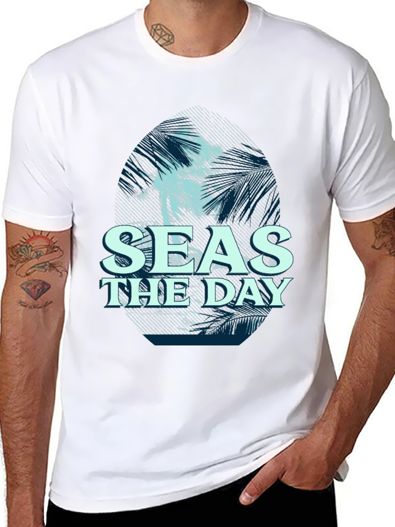 Seas the Day Graphic T-Shirt, Black Casual Tee - 8