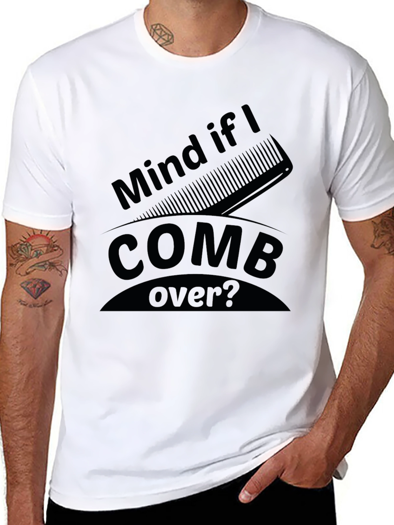 Black Mind if I Comb Over? Funny Graphic Tee view 8