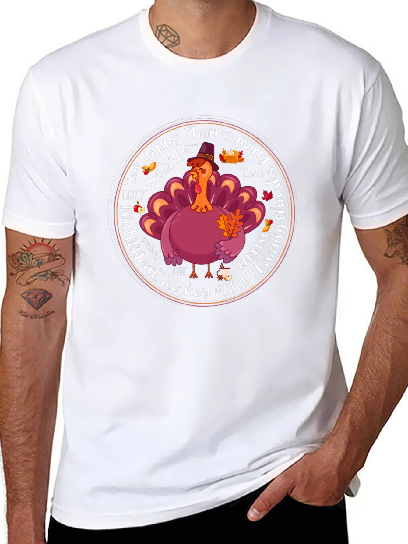 Black Happy Thanksgiving Turkey Graphic T-Shirt view 8