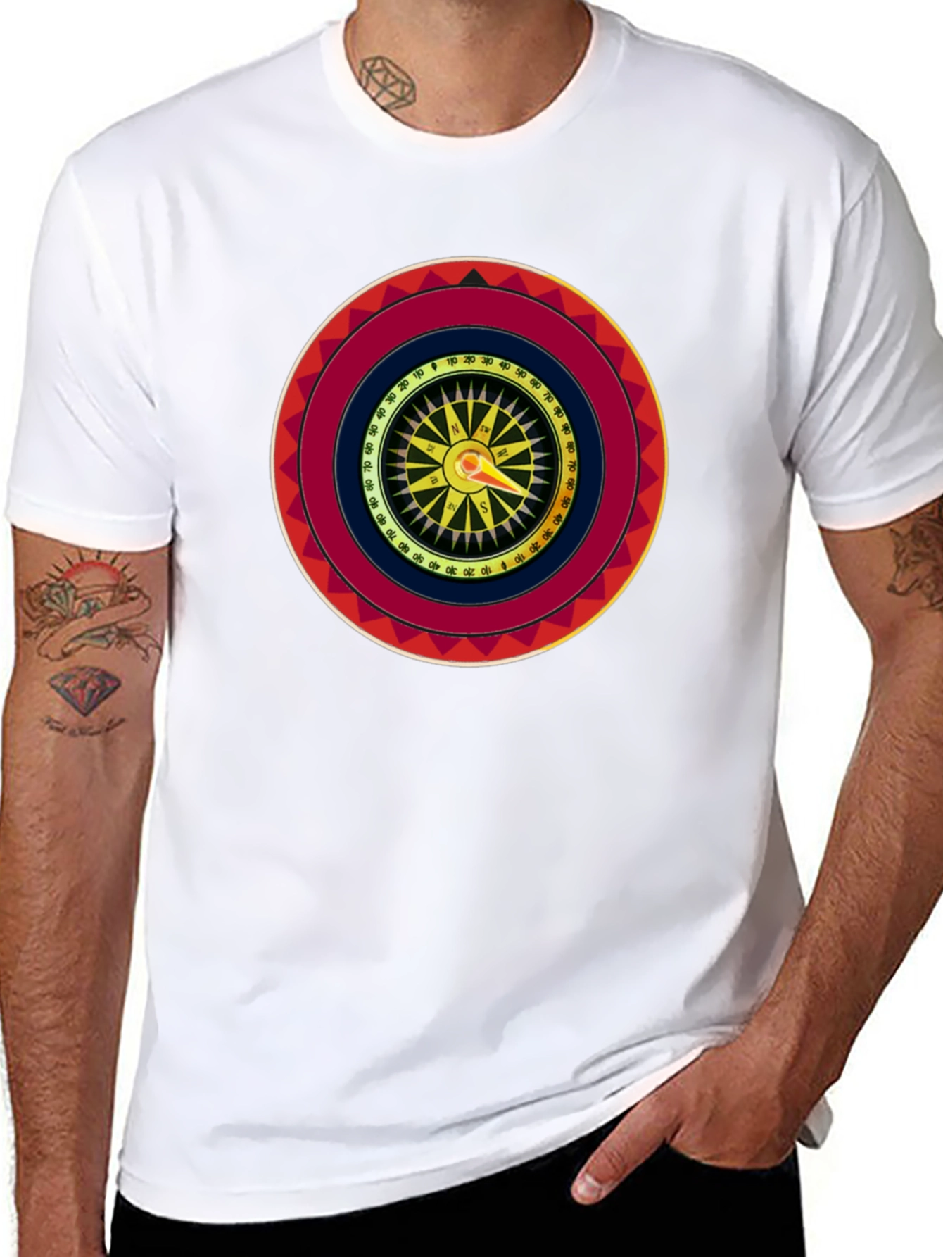 Black Compass Graphic Print Crew Neck T-Shirt view 8