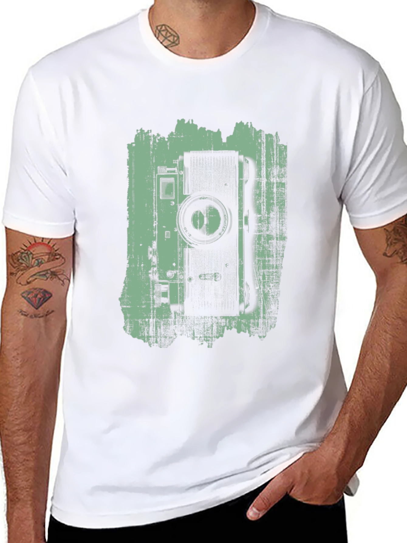 Black Vintage Camera Graphic Tee - Black Cotton T-Shirt view 8