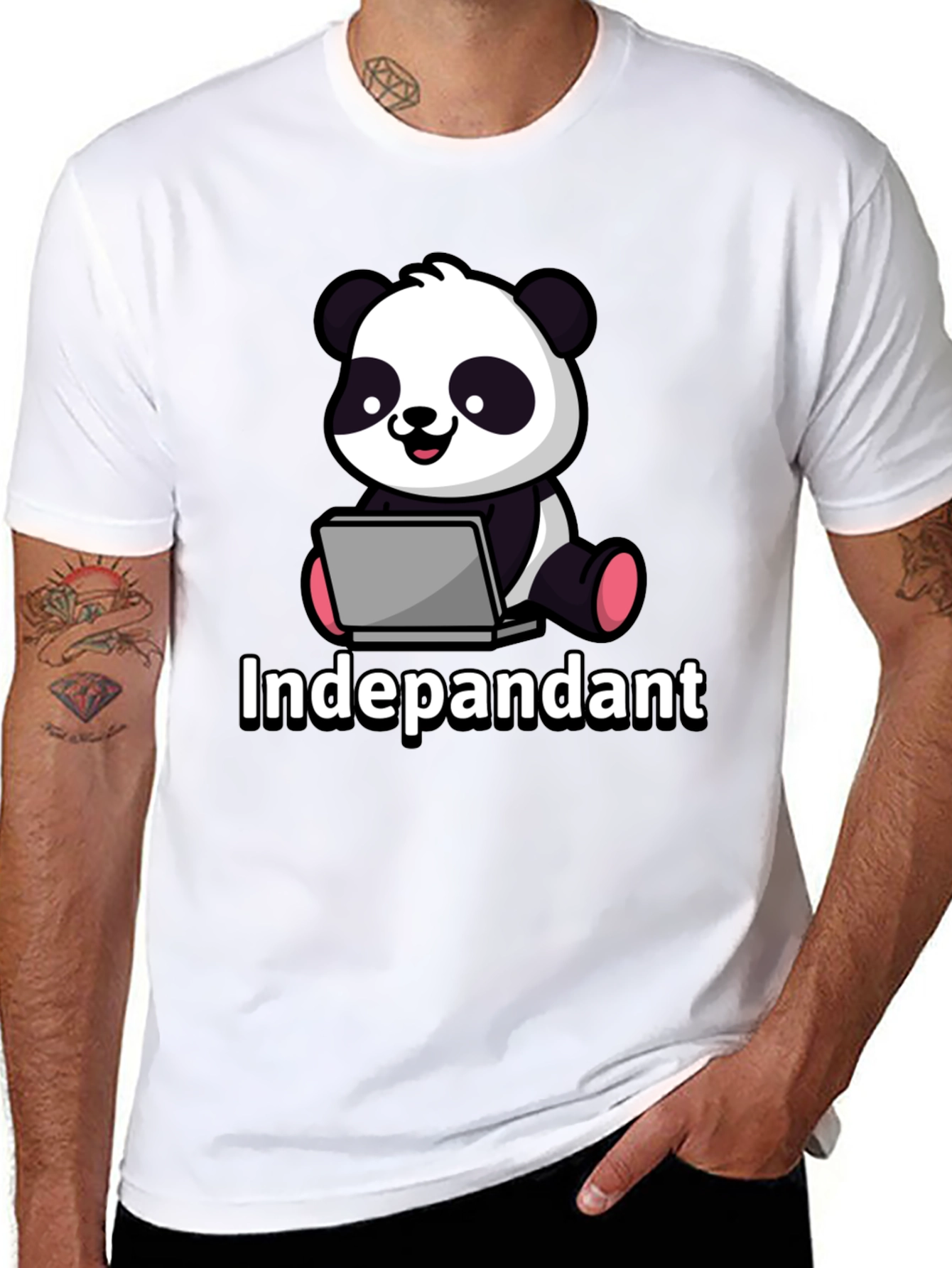 Black Independant Panda Graphic Tee - Soft Black Cotton T-Shirt view 8