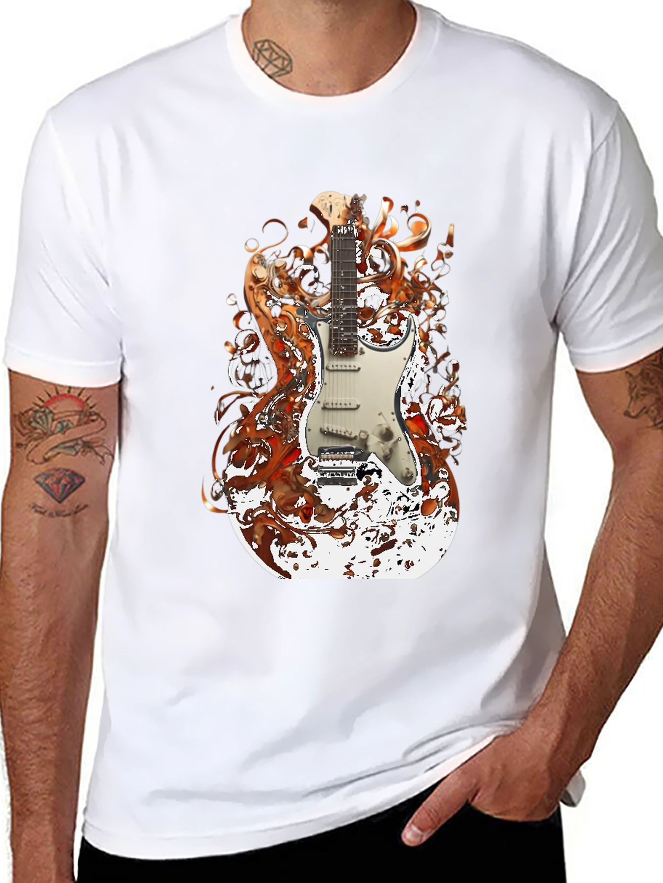 Black Electric Guitar Graphic Tee - Rocker Style view 8