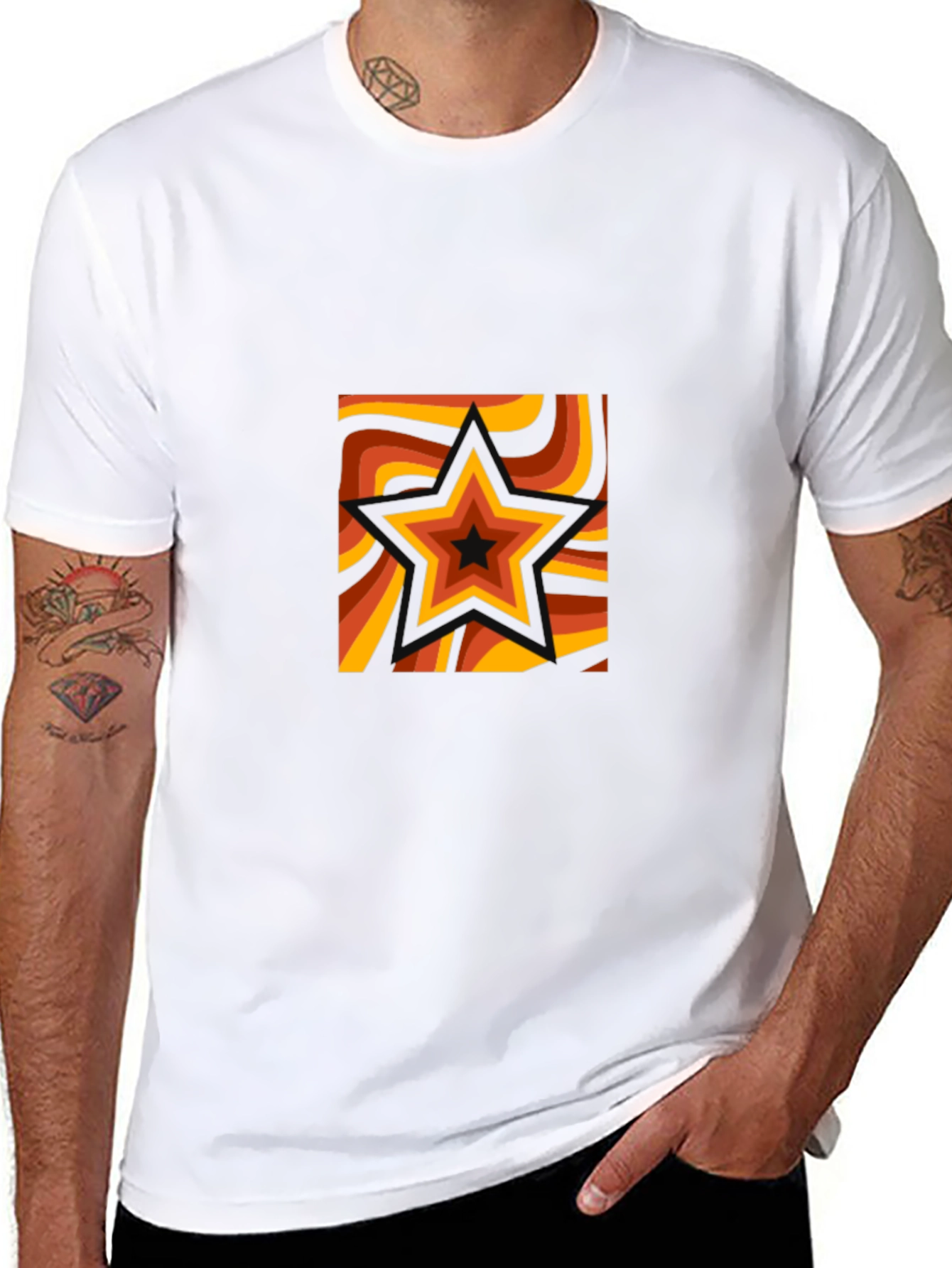 Black Retro Star Graphic Tee - Black Cotton T-Shirt view 8