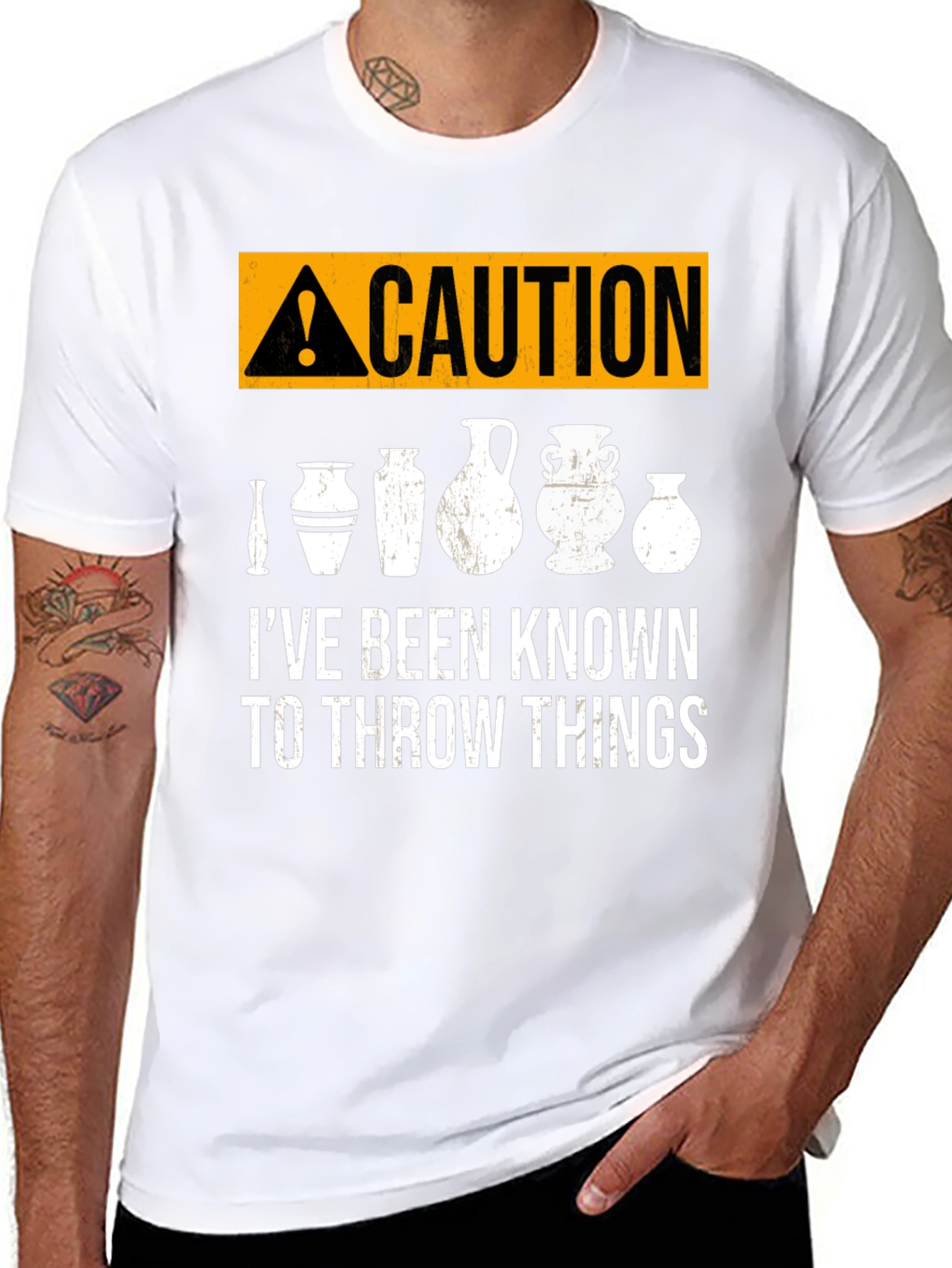 Black Caution: I Throw Things - Pottery T-Shirt view 8