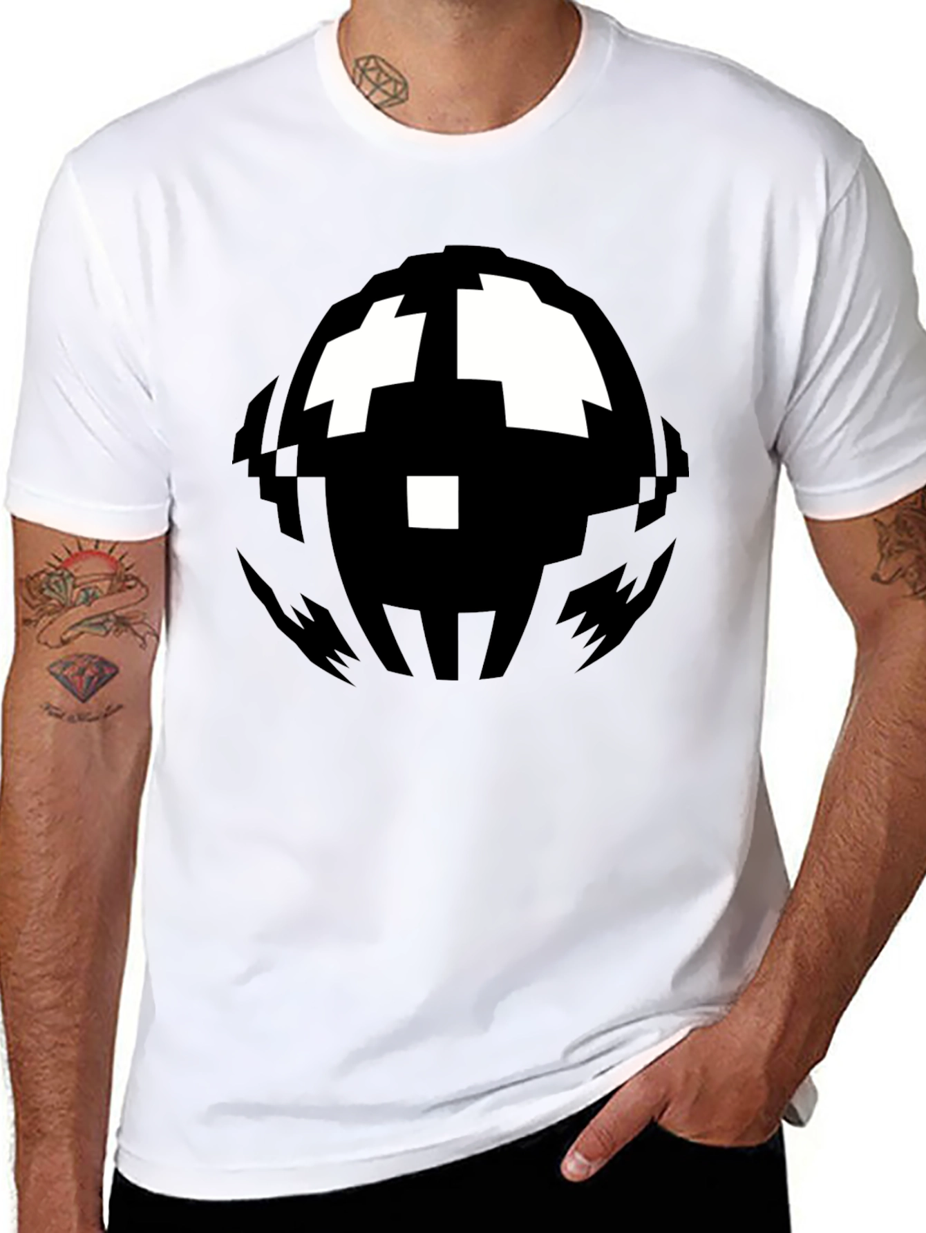 Black Pixelated Graphic T-Shirt - Black Crew Neck Tee view 8