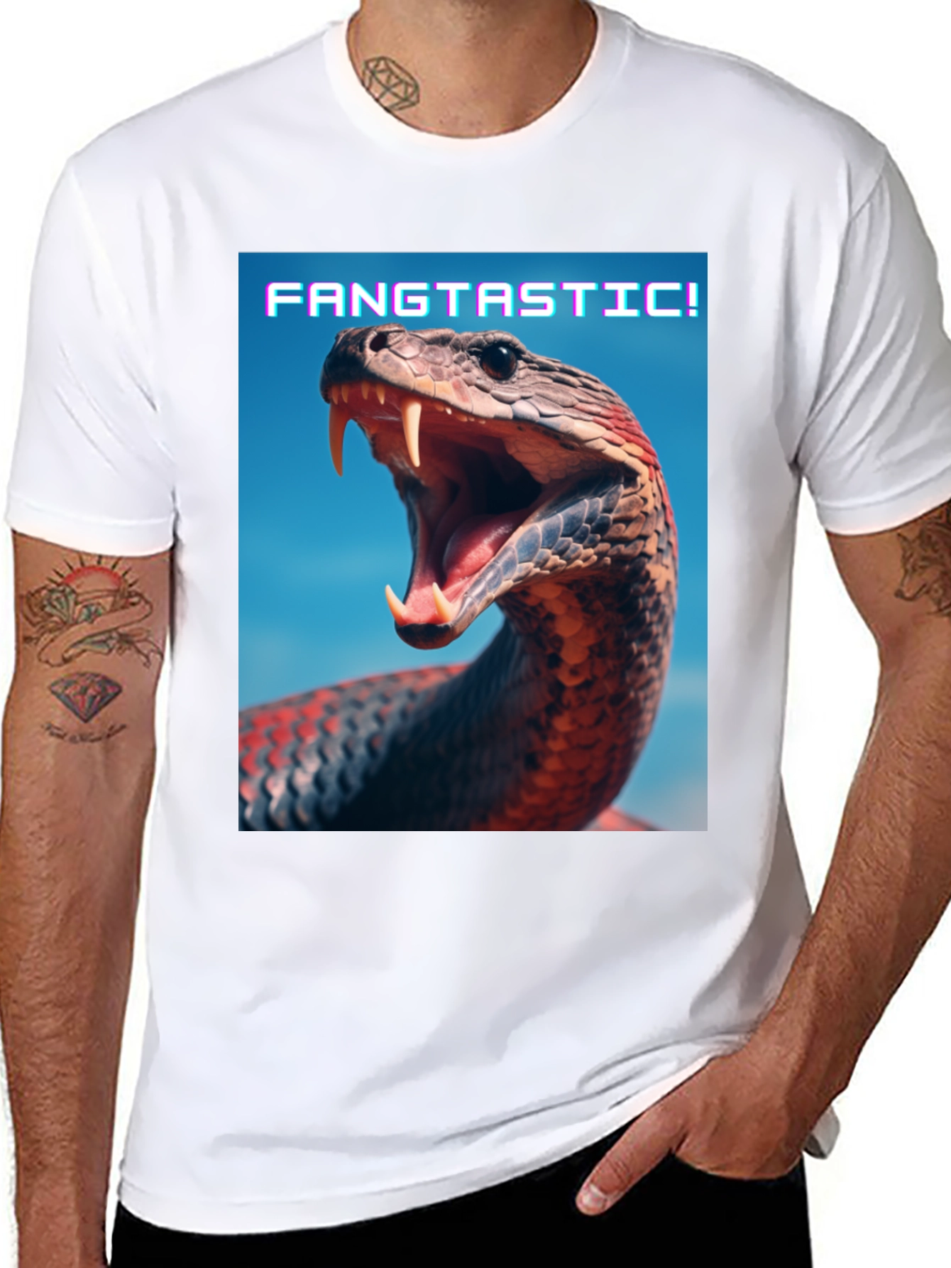 Black Fangtastic Snake Graphic Tee - Unique Animal Print Shirt view 8
