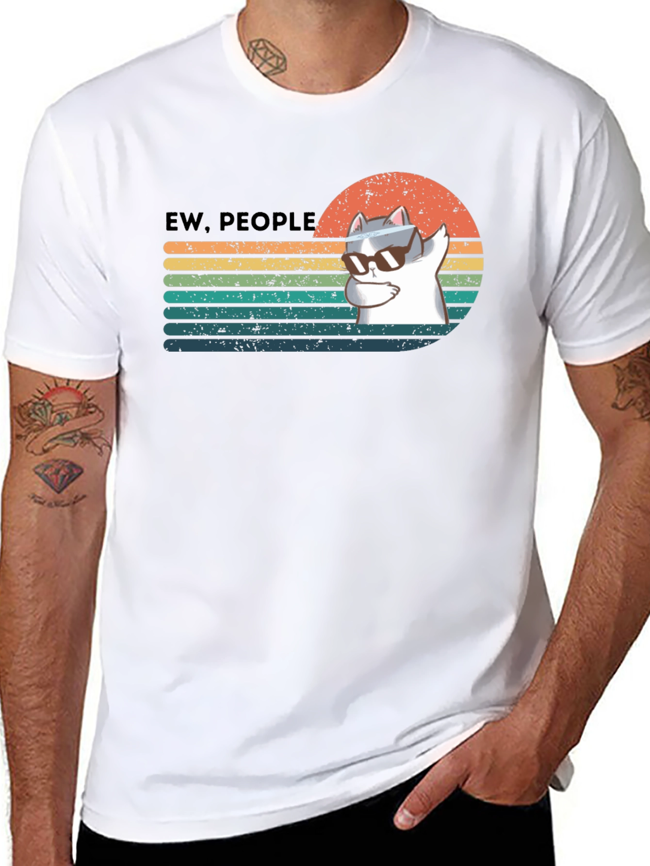 Black Ew People Cat Dabbing Graphic T-Shirt view 8
