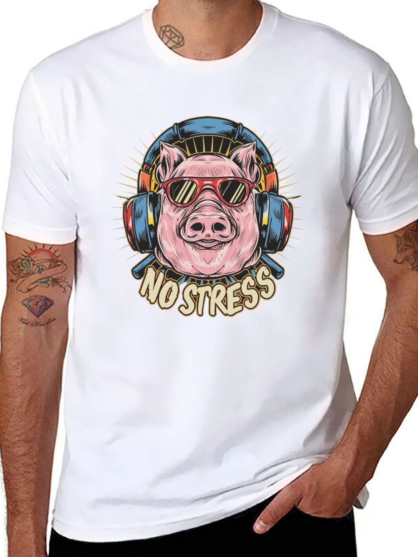 Black No Stress Pig Graphic Tee - Relaxed Fit view 8