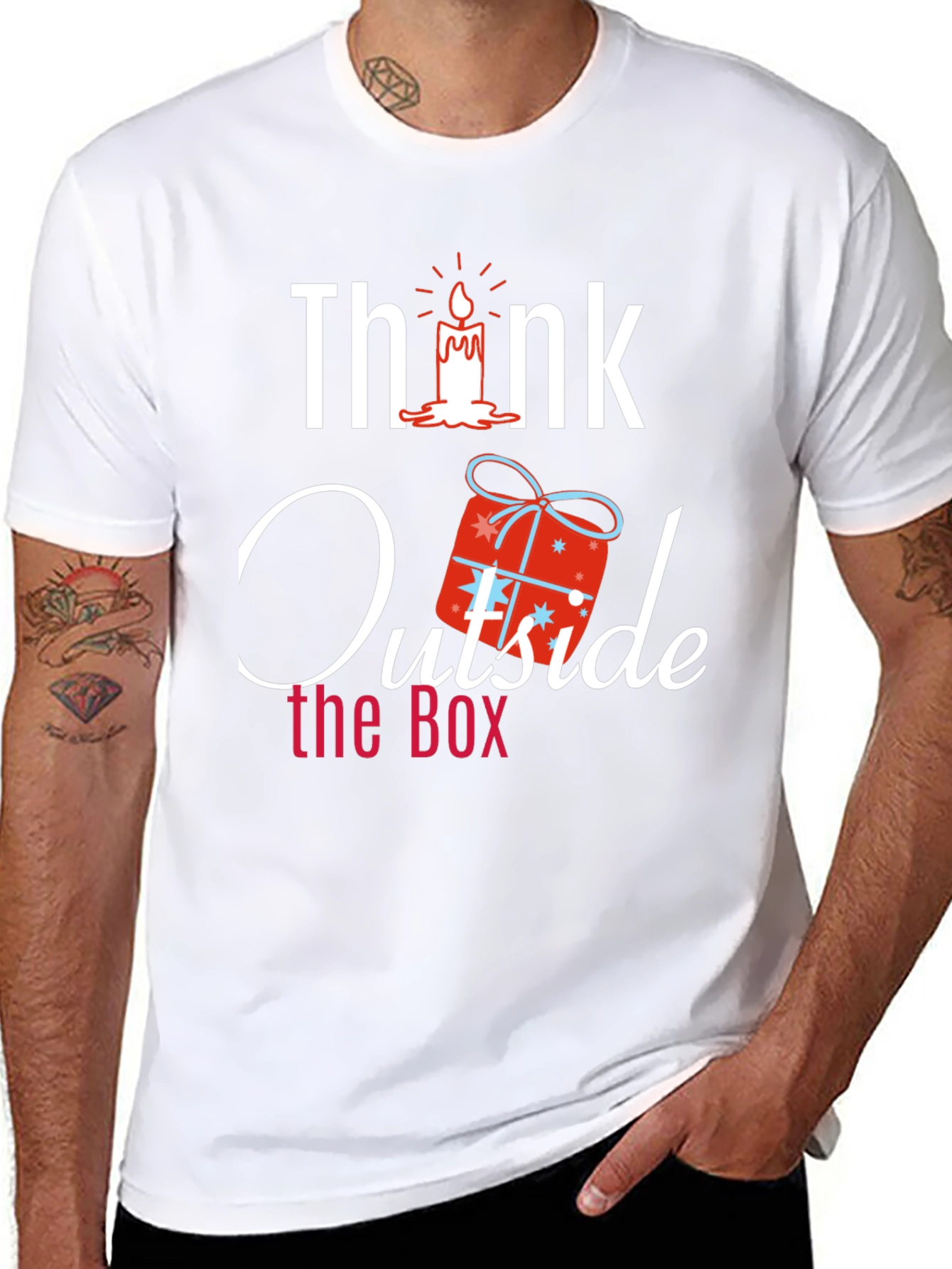 Black Think Outside the Box Novelty Graphic T-Shirt view 8