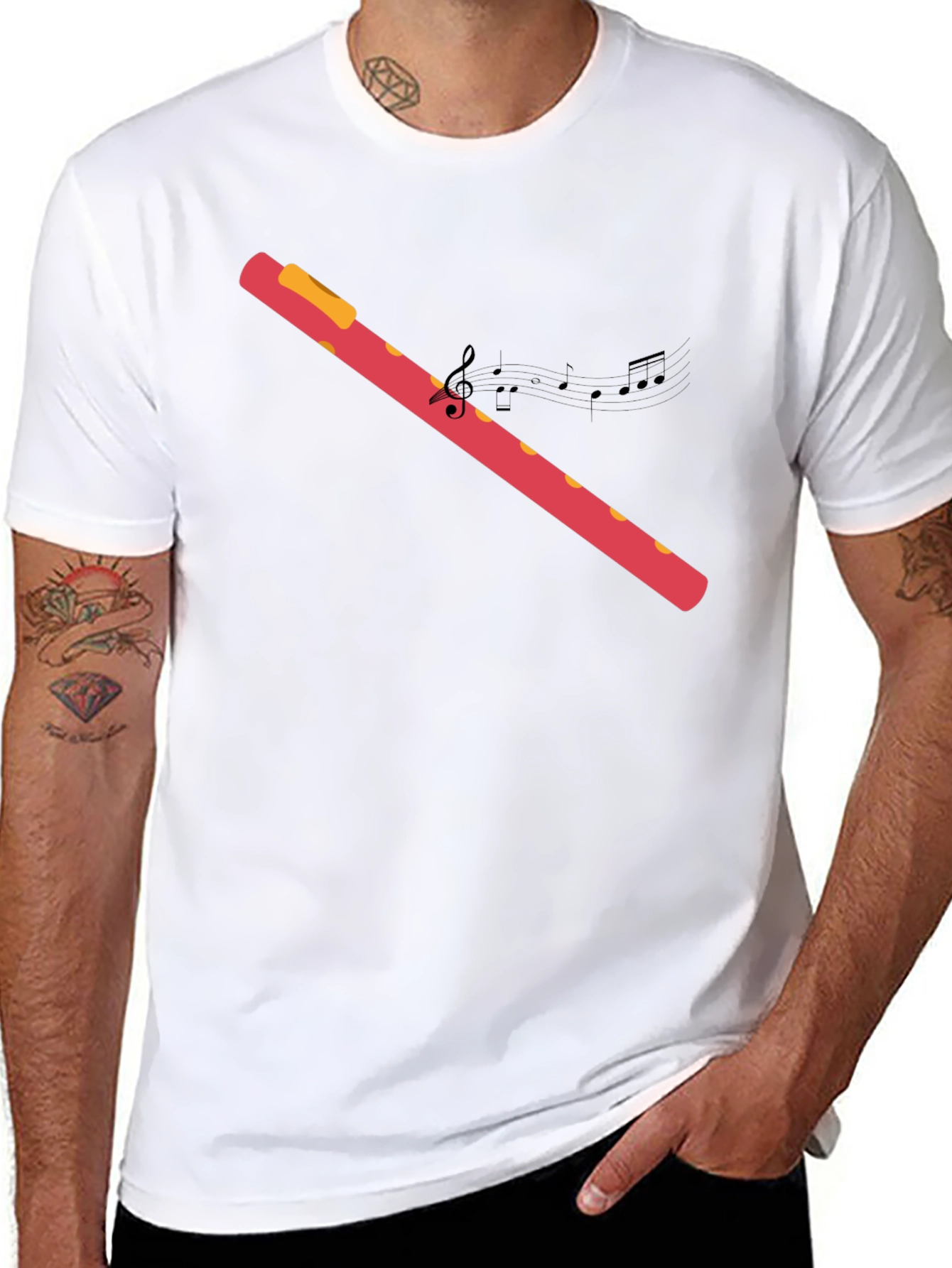 Black Musical Flute Graphic Black T-Shirt view 8