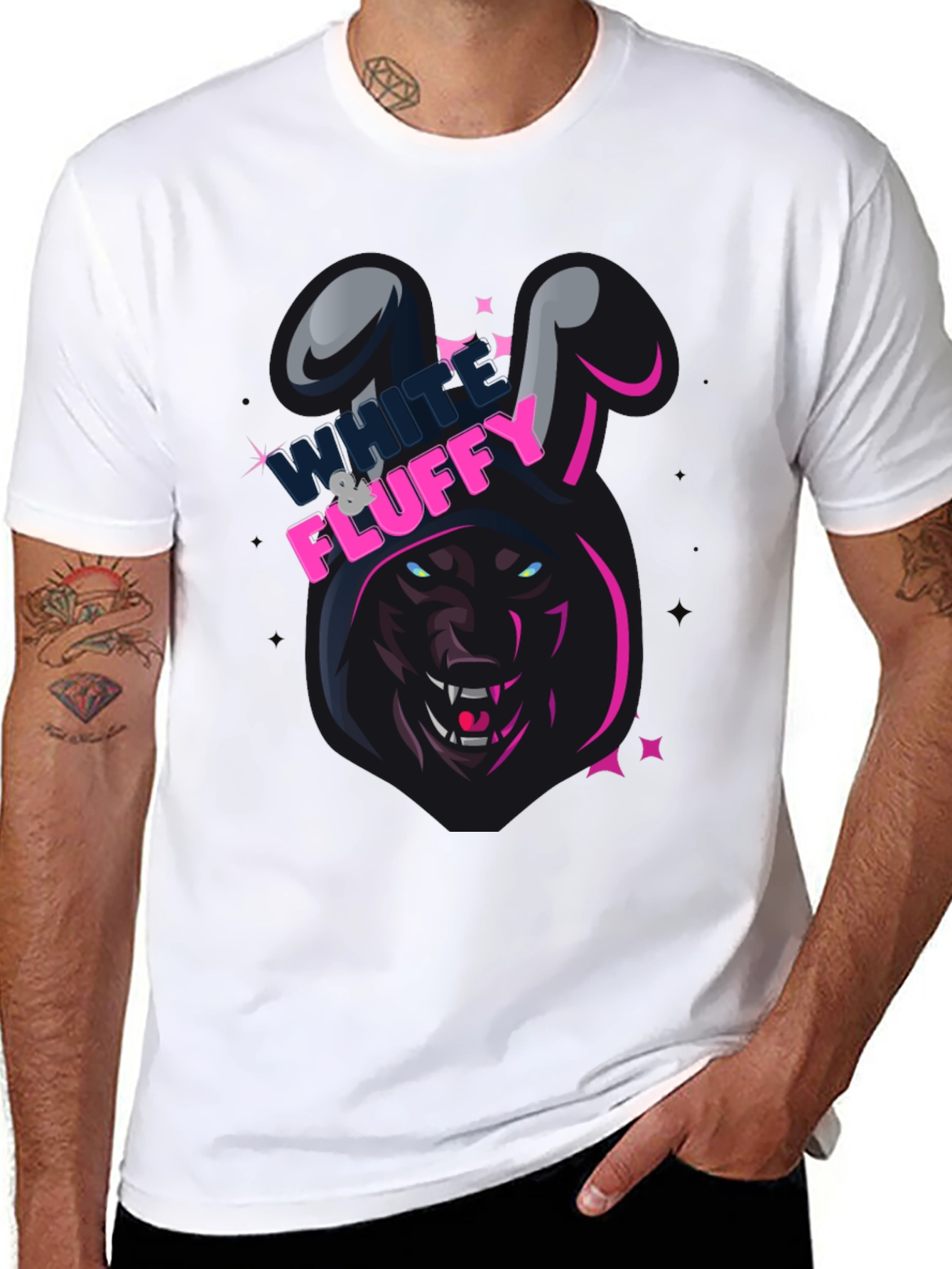 Black White & Fluffy Wolf in Bunny Costume T-Shirt view 8