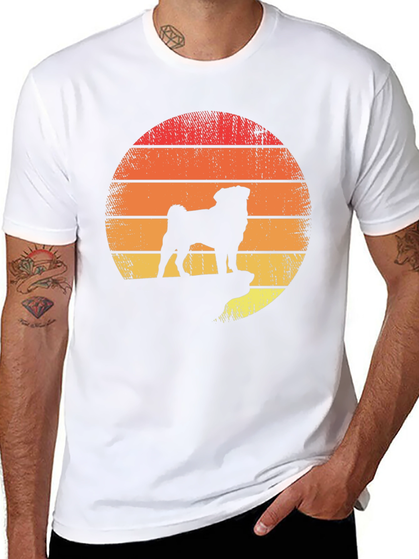 Black Retro Pug Sunset Graphic Tee - Black Cotton Blend view 8