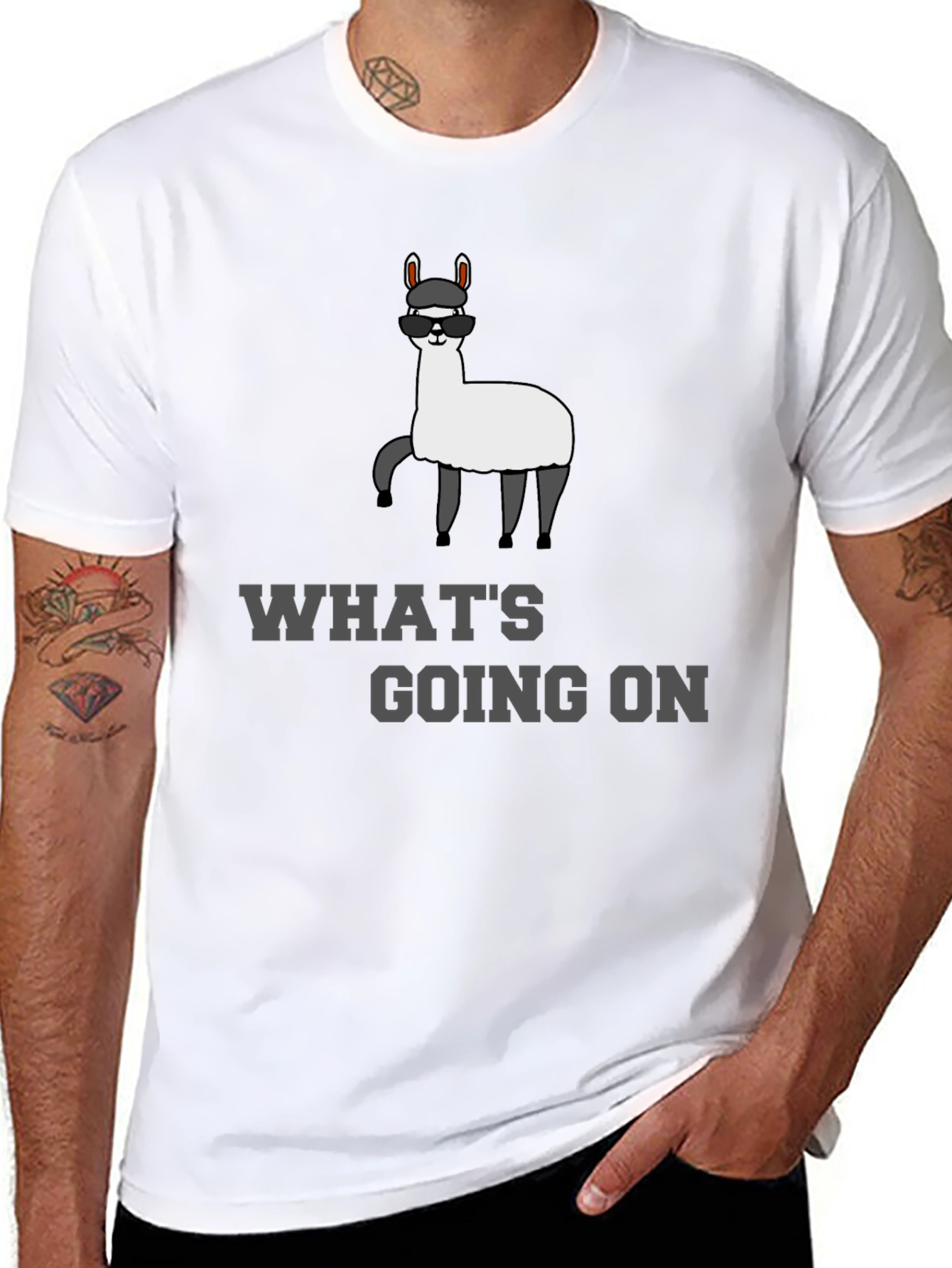 Black Cool Llama T-Shirt - "What's Going On?" Funny Tee view 8