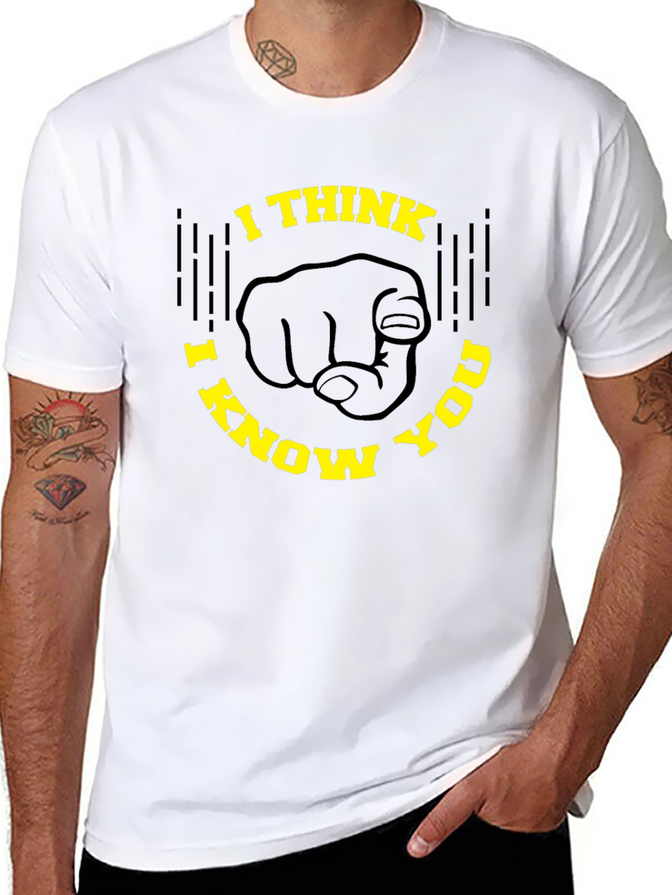 Black I Think I Know You Graphic Tee - Novelty Design, Black T-Shirt view 8