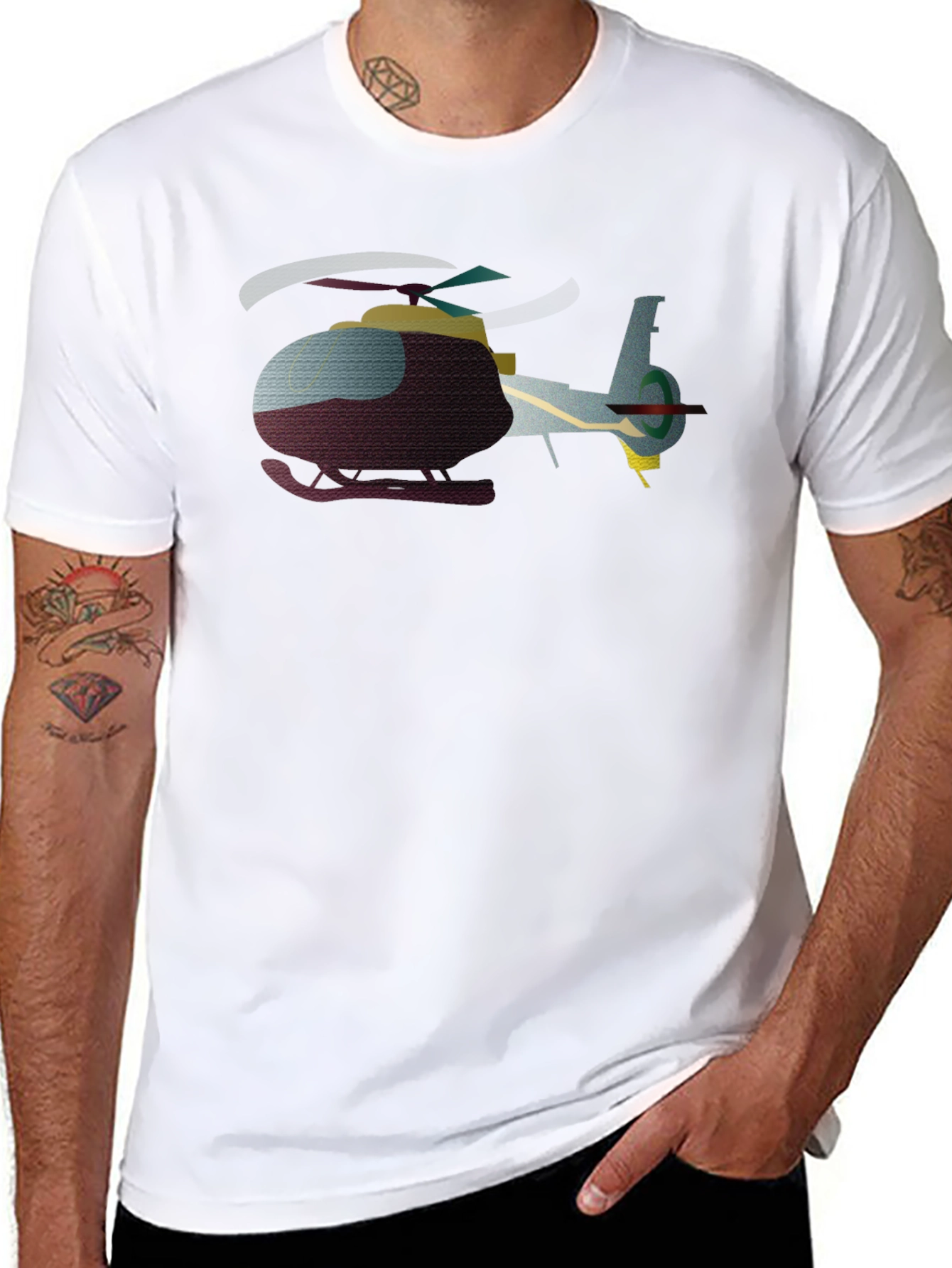 Black Helicopter Graphic T-Shirt - Black Crew Neck view 8