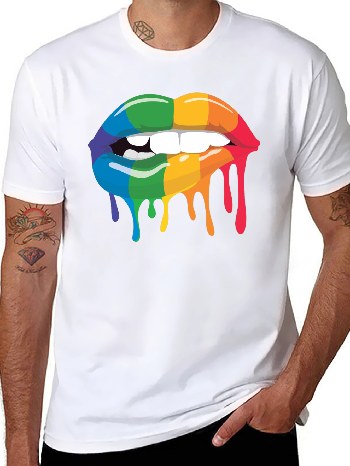 Black Rainbow Lips Graphic Tee - Black Cotton Blend view 8