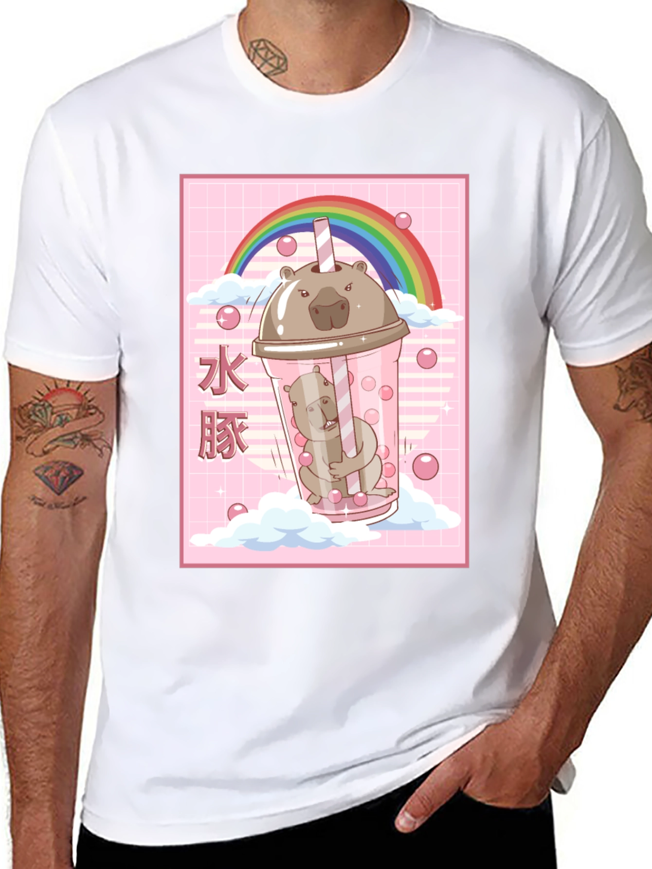 Kawaii Wombat Bubble Tea Black T-Shirt - 8