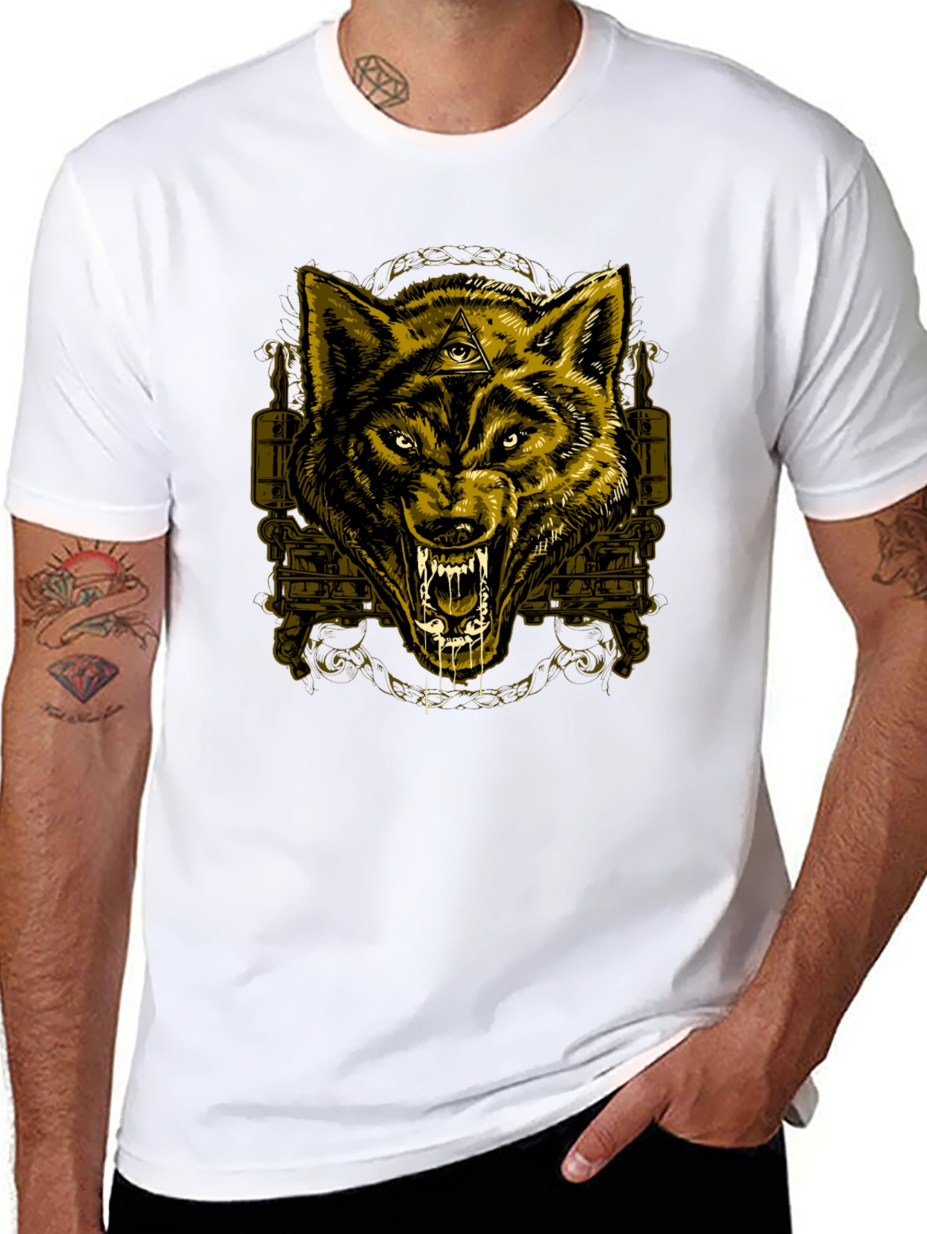 Black Wolf Graphic Print Crew Neck T-Shirt view 8