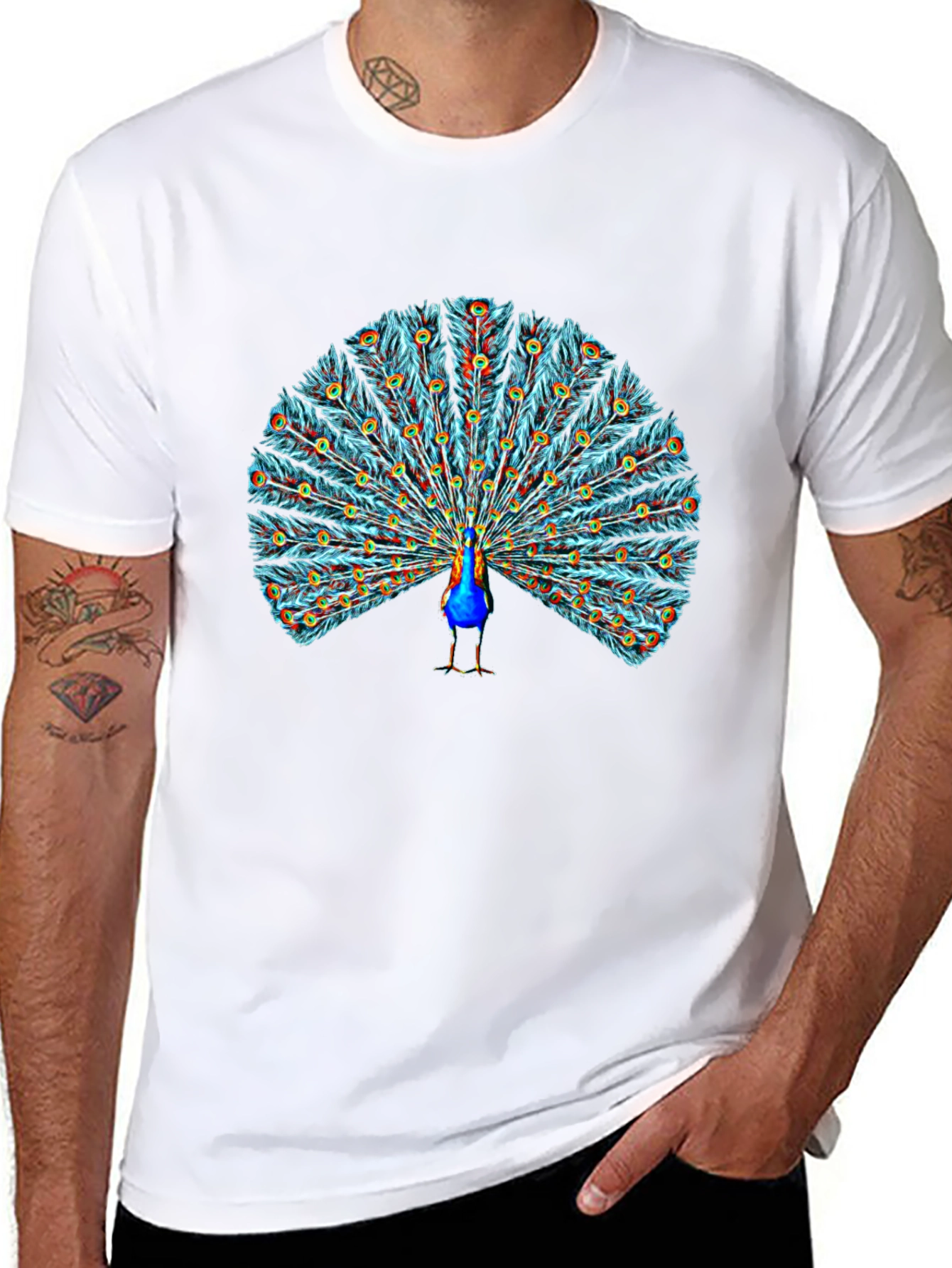 Black Peacock Graphic T-Shirt - Stylish Bird Design - 8