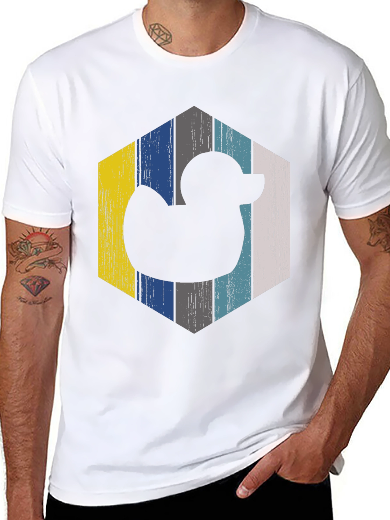 Black Retro Duck Hexagon T-Shirt view 8