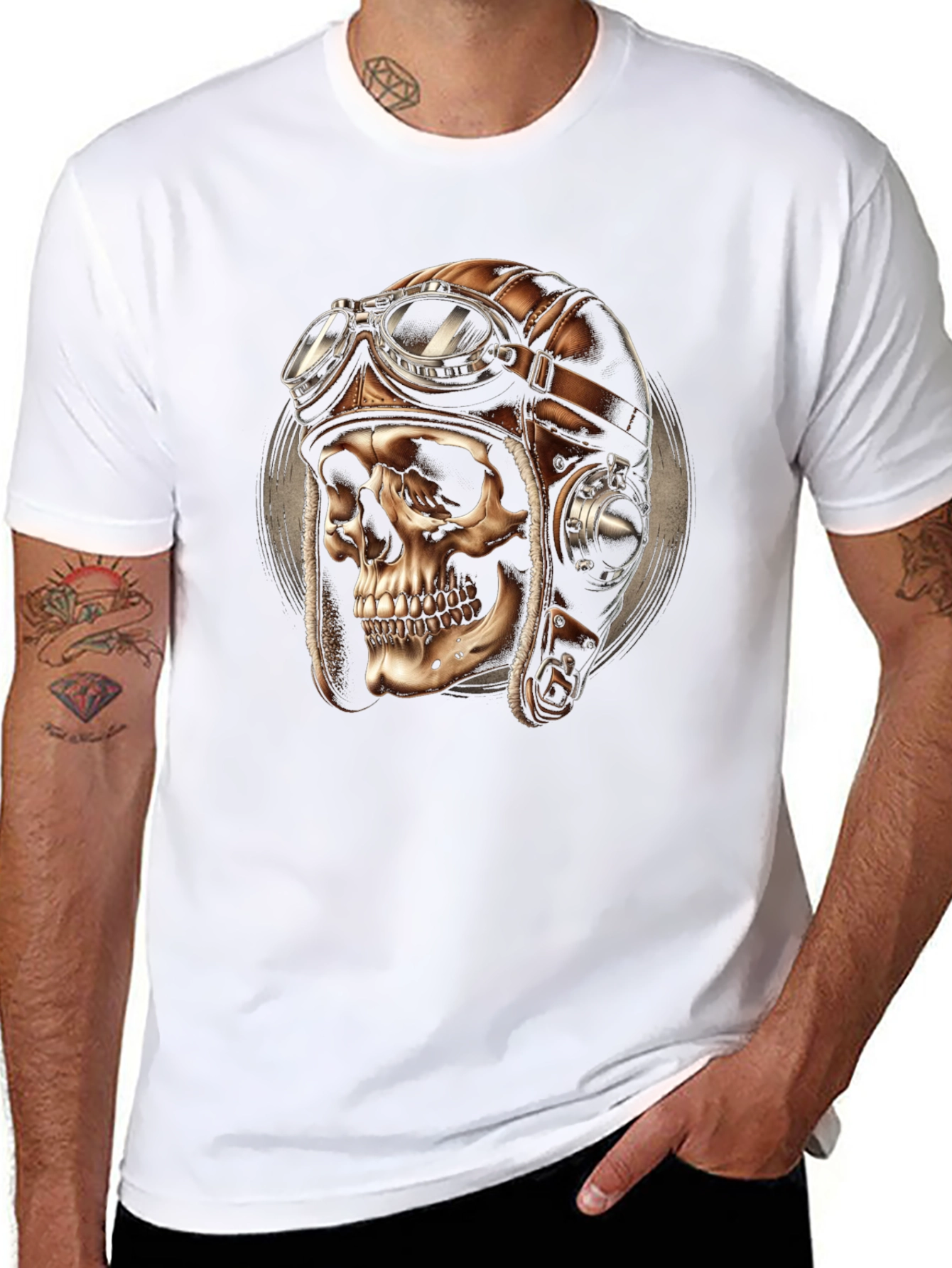 Black Skull Pilot T-Shirt - Vintage Aviator Design view 8