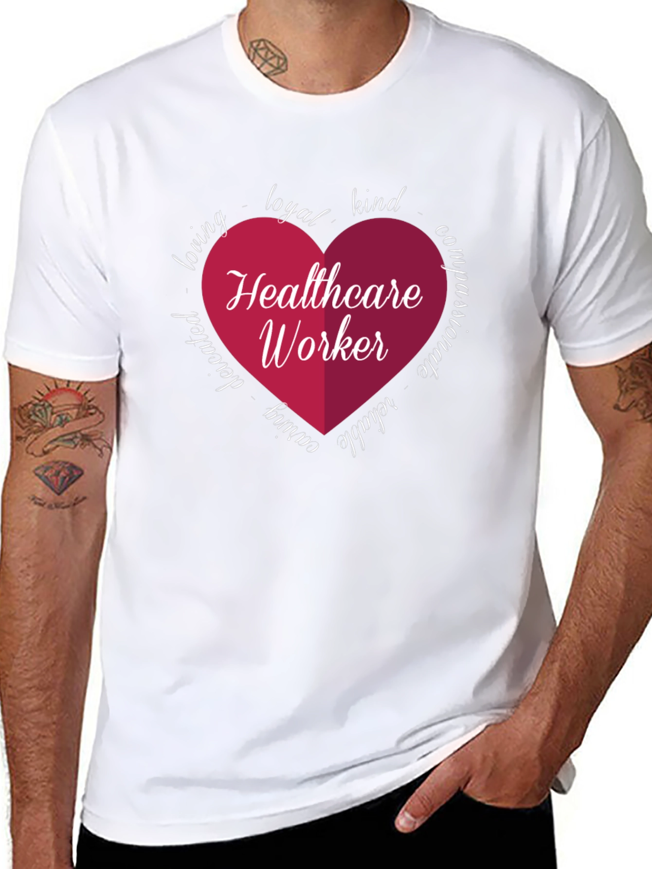 Black Healthcare Worker Heart Graphic Tee - Black view 8