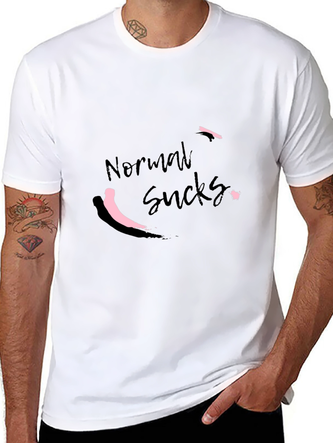Black Normal Sucks Men's Black T-Shirt view 8