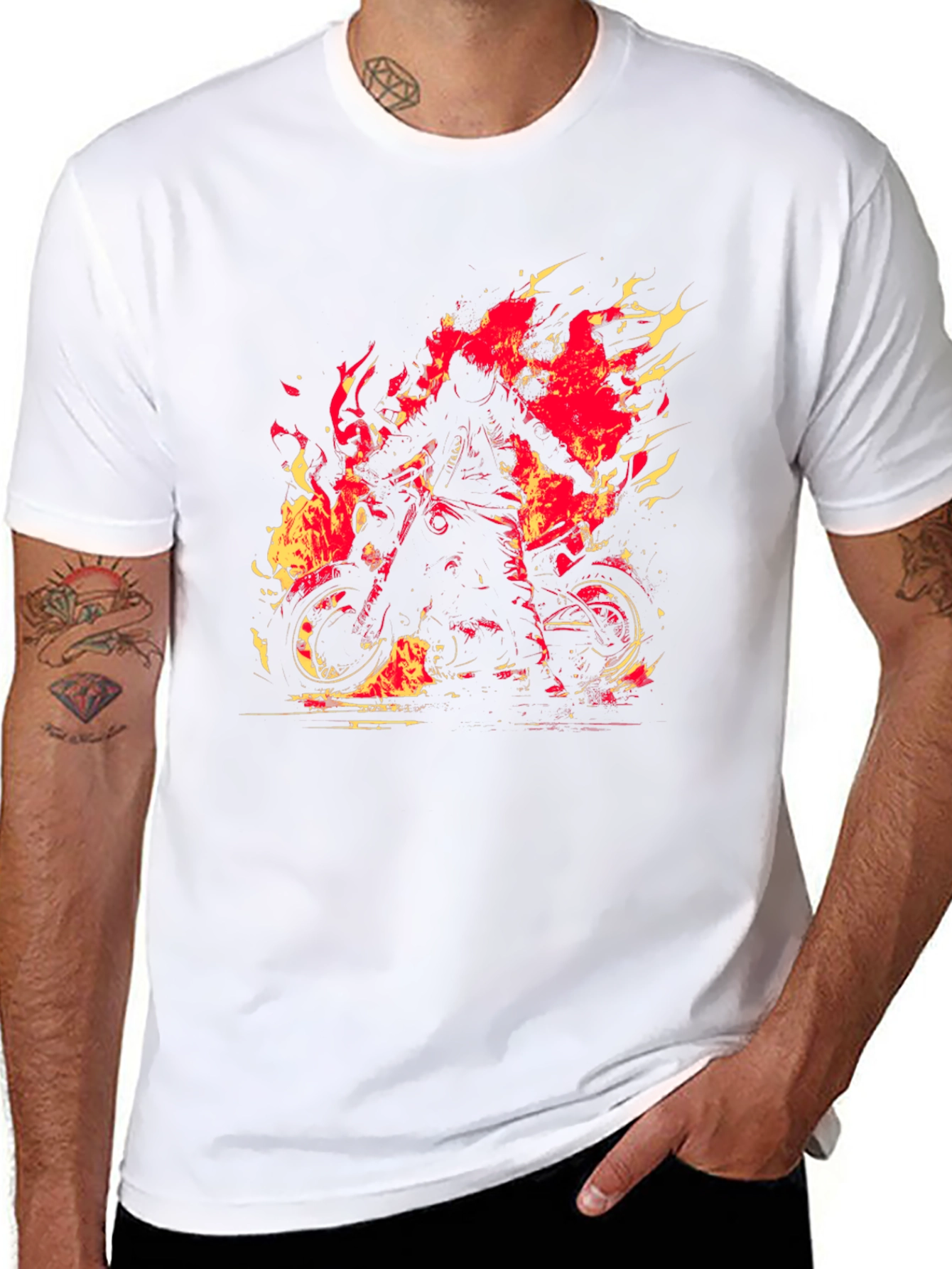 Black Fiery Rider Graphic Tee - Black Motorcycle T-Shirt view 8