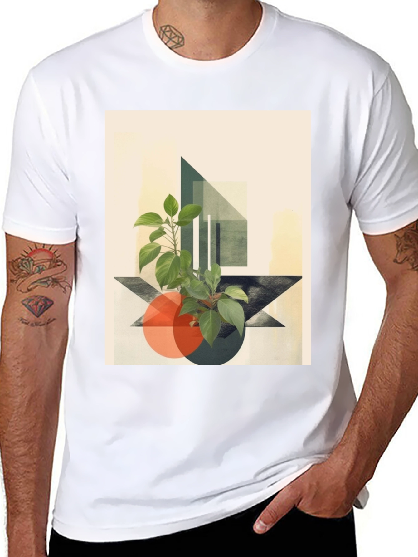 Black Abstract Geometric Plant T-Shirt view 8