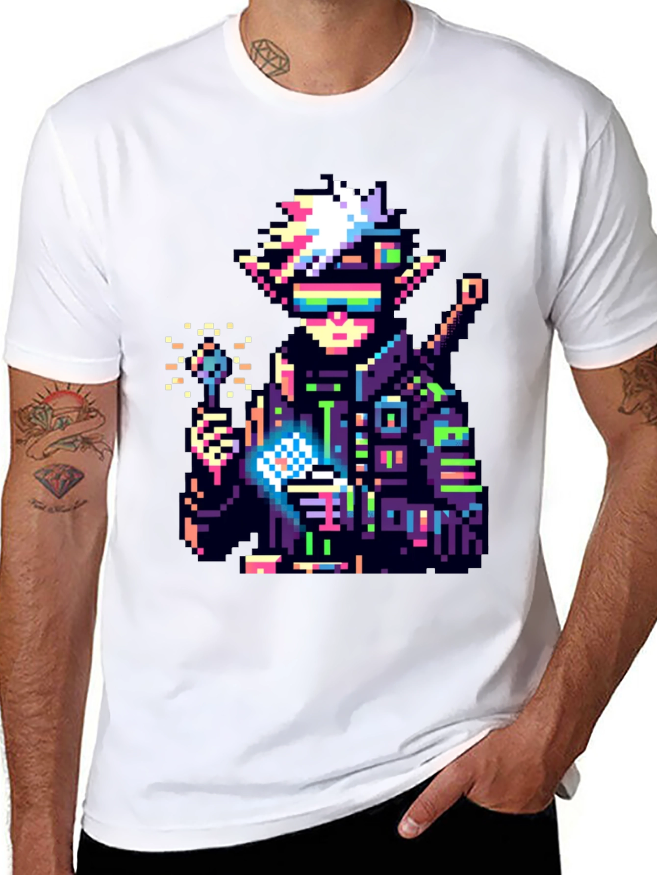 Black Pixel Cyberpunk Elf T-Shirt view 8