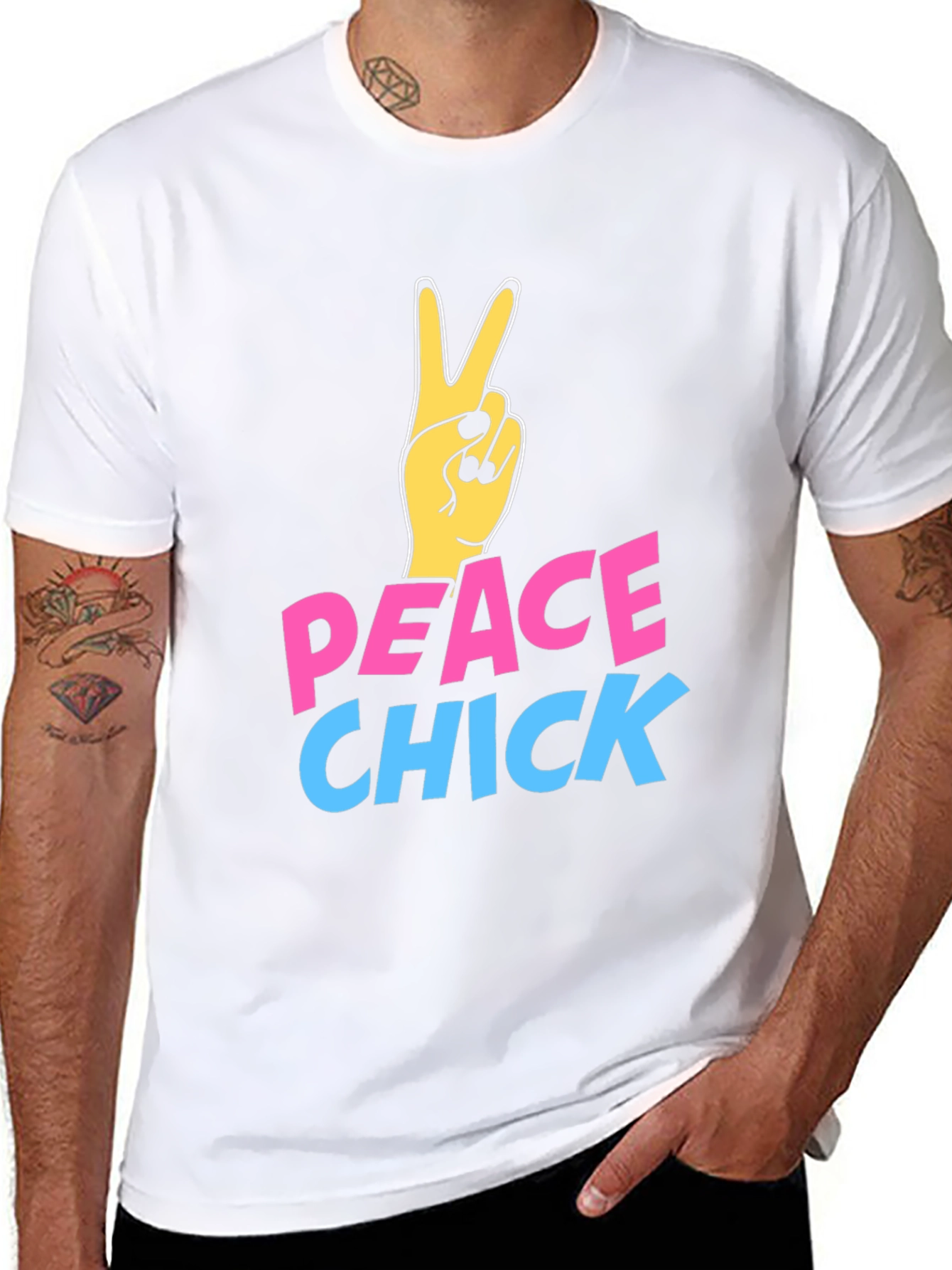 Black Peace Chick Graphic Tee - Black Cotton T-Shirt view 8