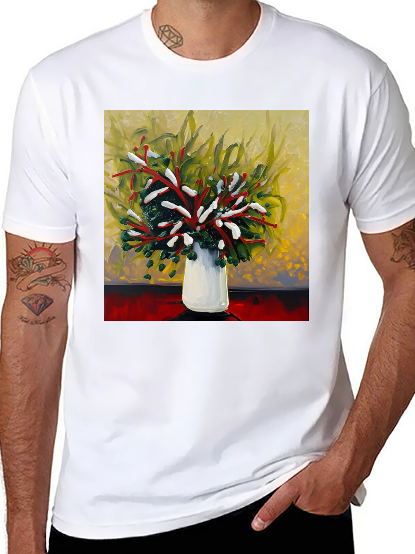 Black Floral Bouquet Graphic Tee - Abstract Art Shirt view 8